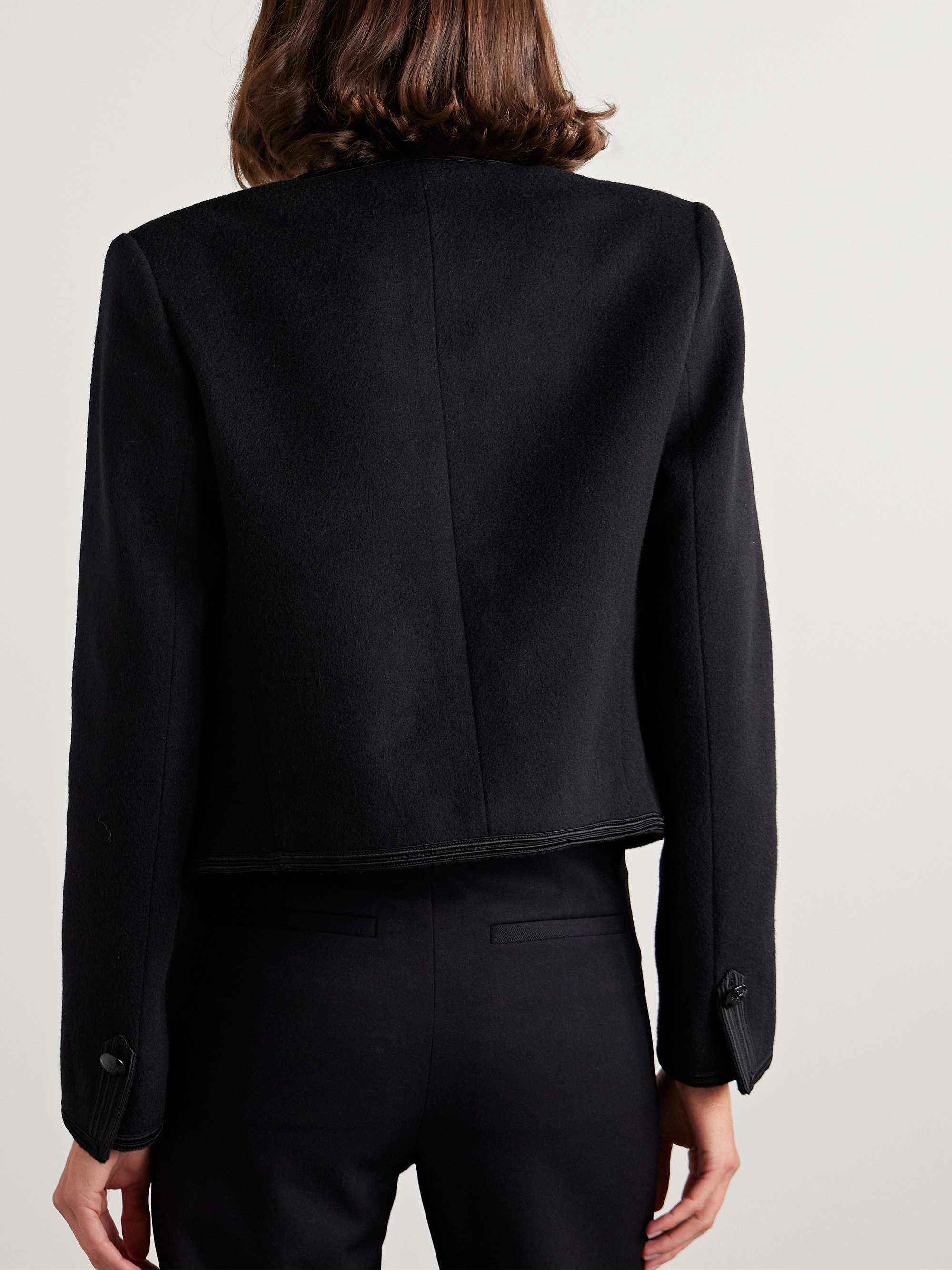 Joni cropped button-embellished satin-trimmed wool-felt jacket view