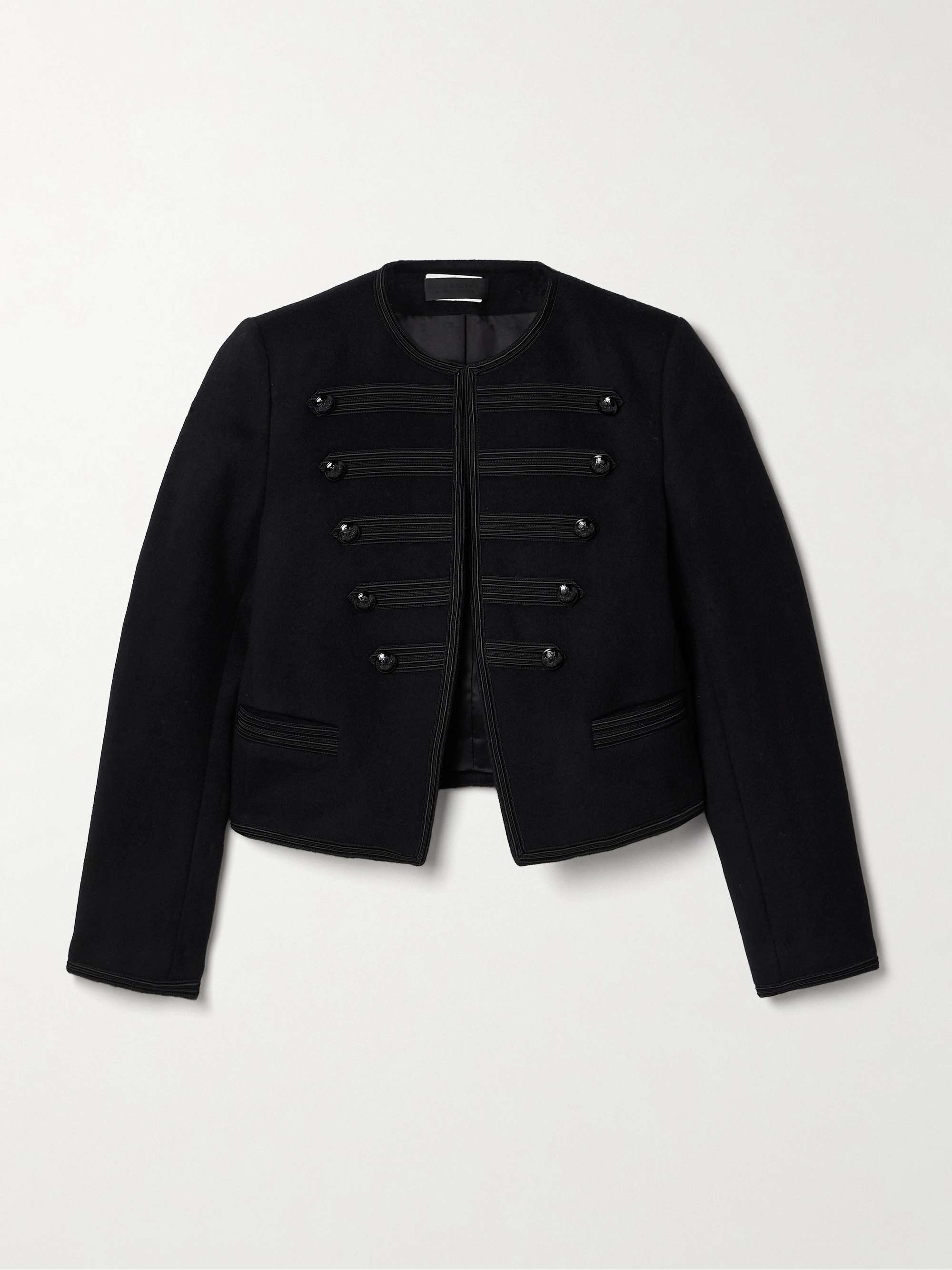 Joni cropped button-embellished satin-trimmed wool-felt jacket view