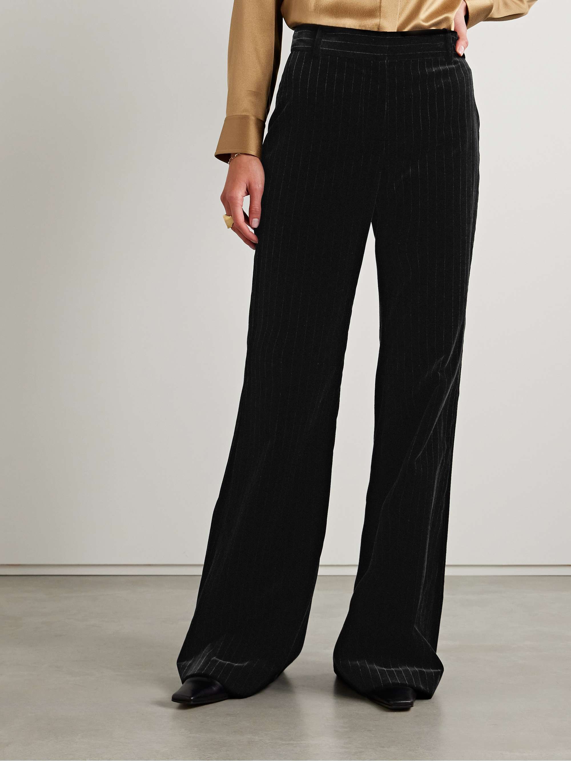 Effy pinstriped cotton-velvet wide-leg pants view