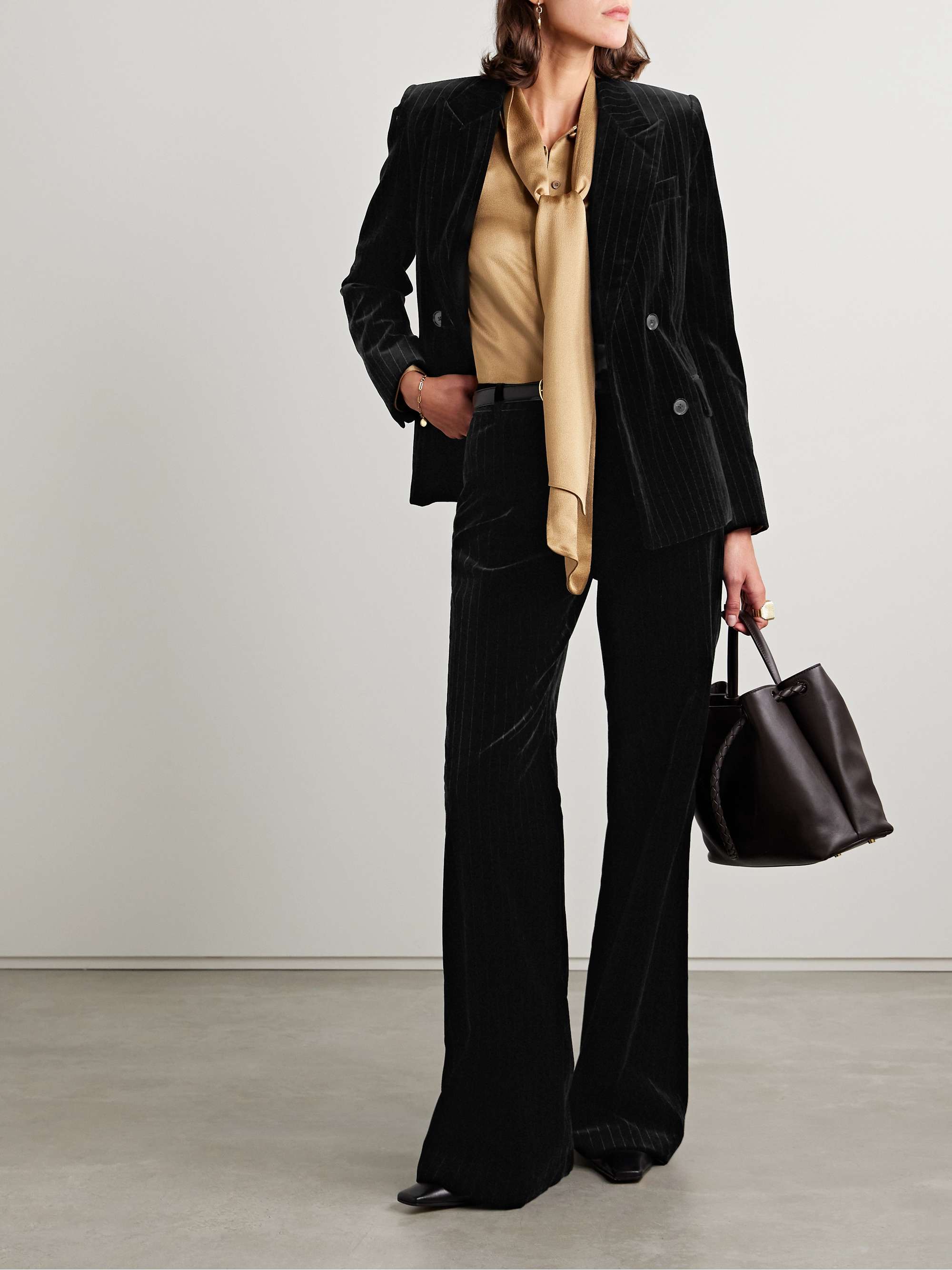 Effy pinstriped cotton-velvet wide-leg pants view