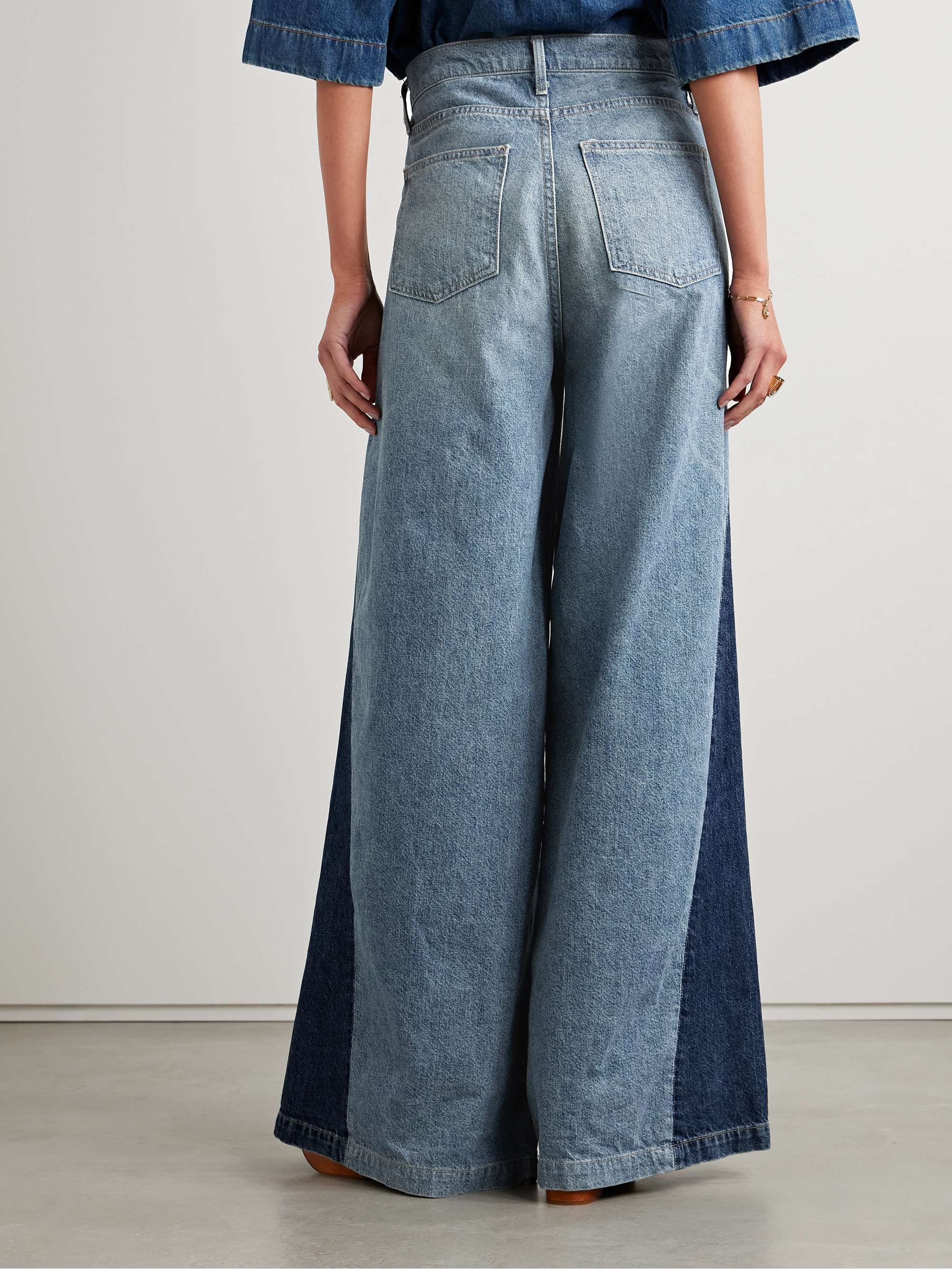 Ebony paneled two-tone high-rise wide-leg jeans view