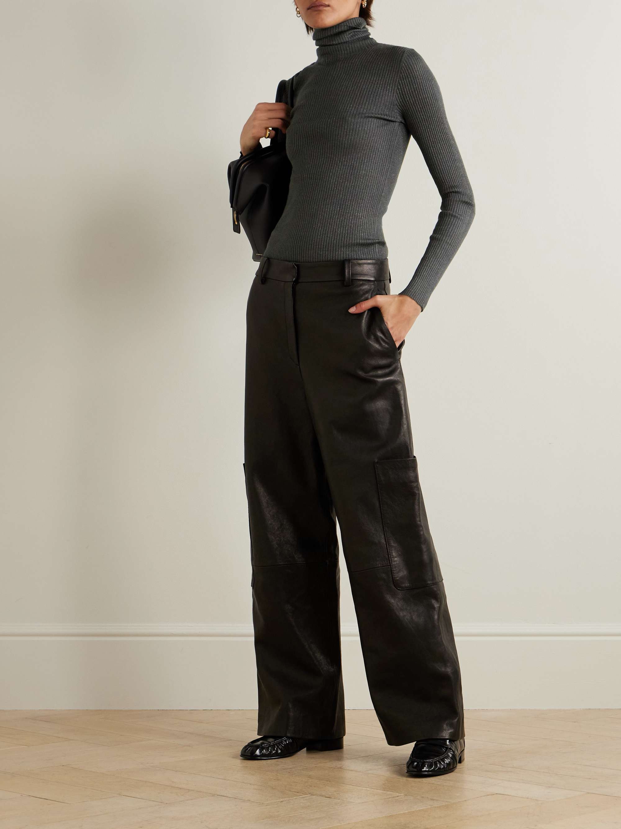 Ribbed metallic cashmere-blend turtleneck sweater view