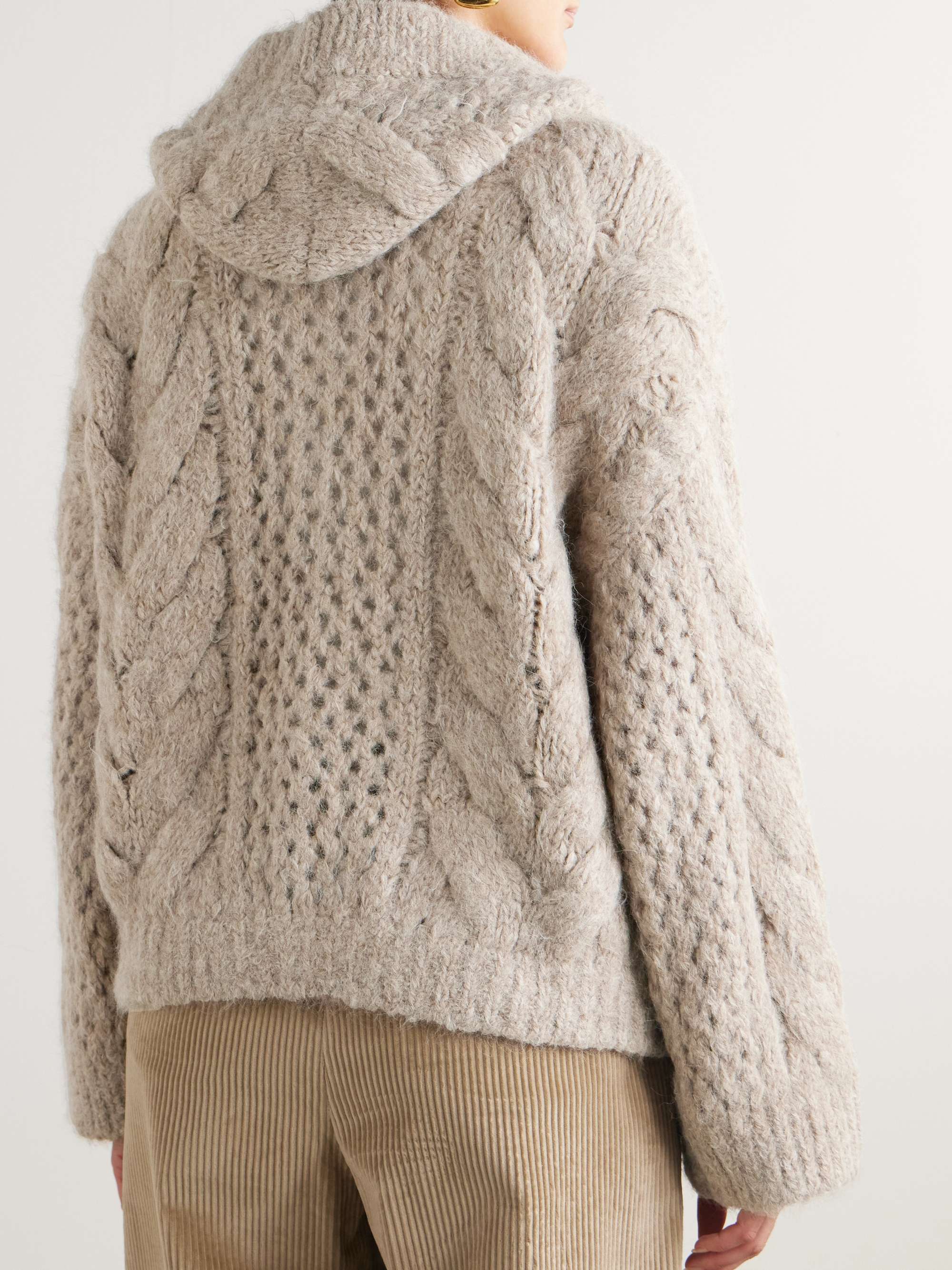 Hooded cable-knit alpaca-blend cardigan view