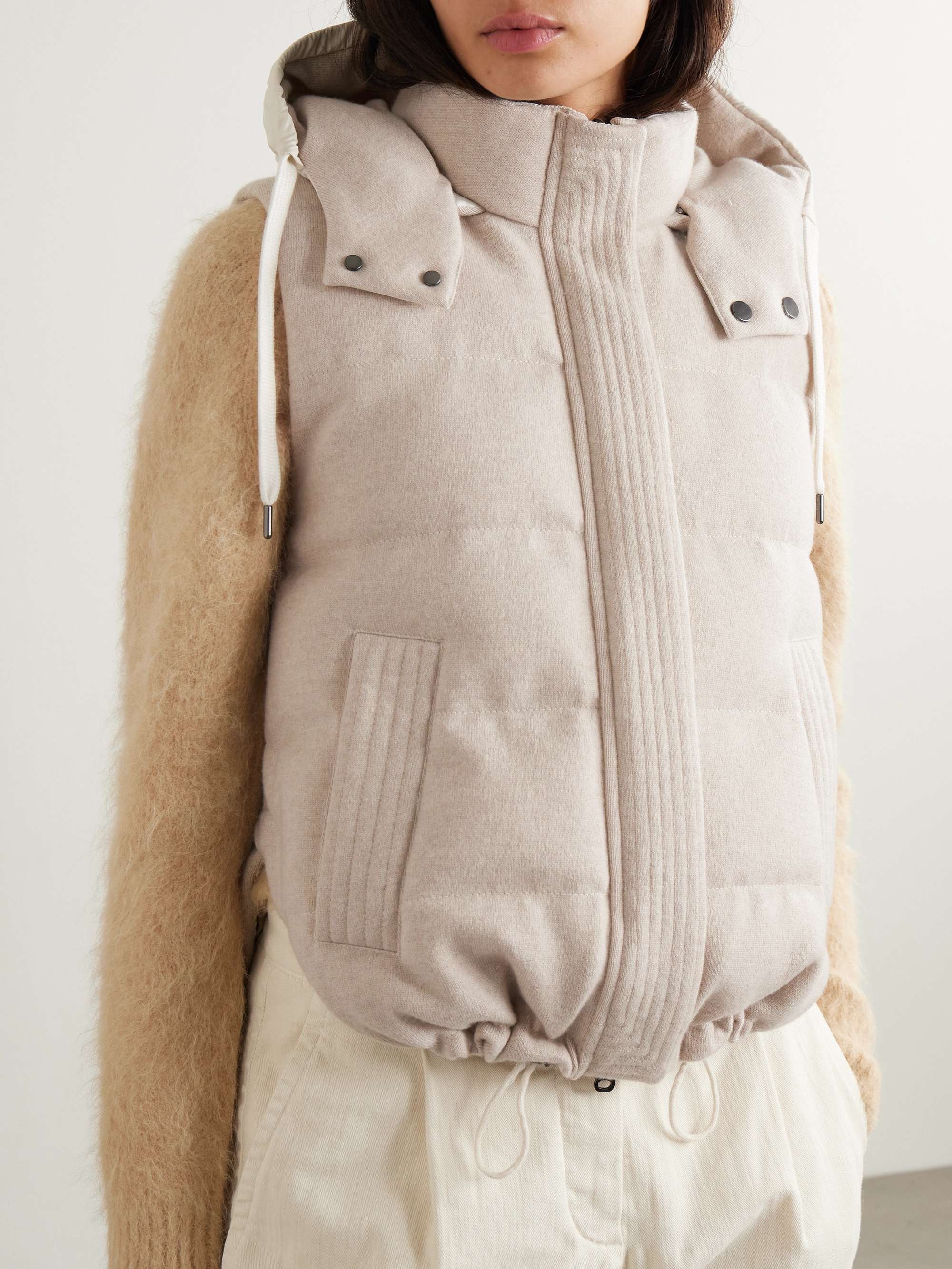 Reversible hooded quilted cashmere and shell vest view