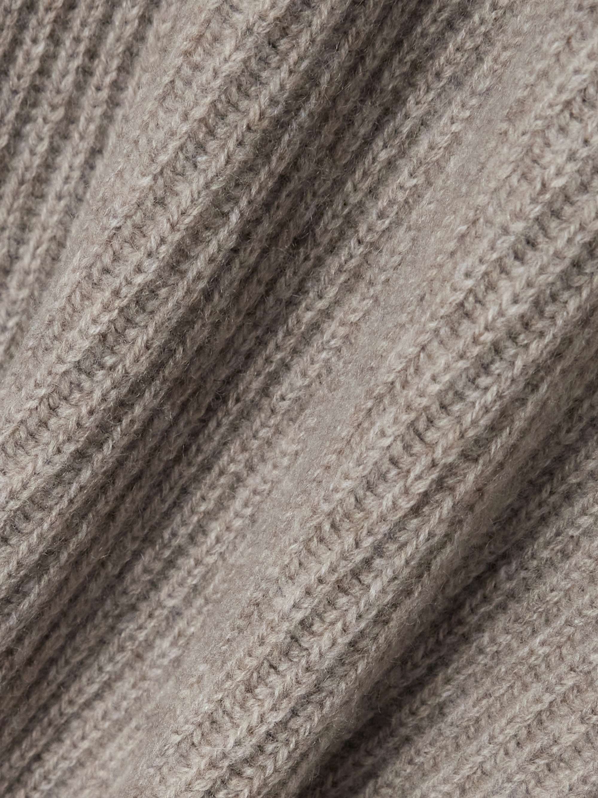 Hooded ribbed cashmere half-zip sweater view