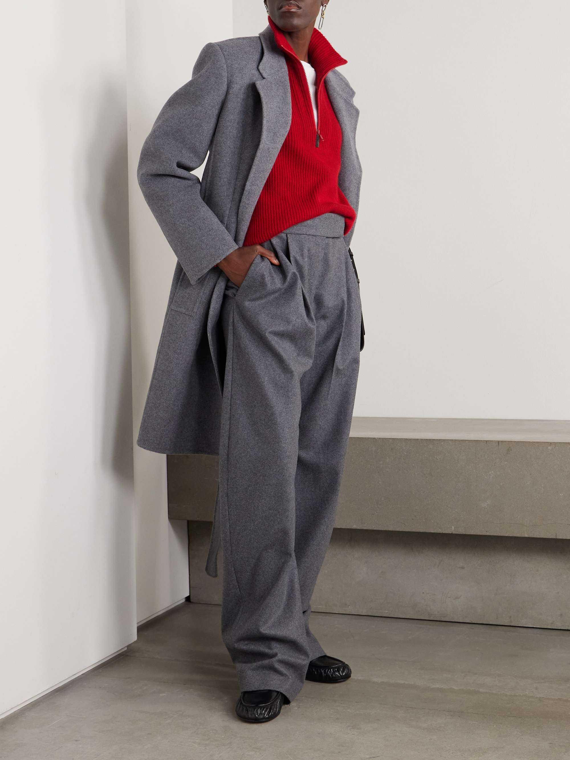 Bead-embellished turtleneck ribbed cashmere polo sweater view