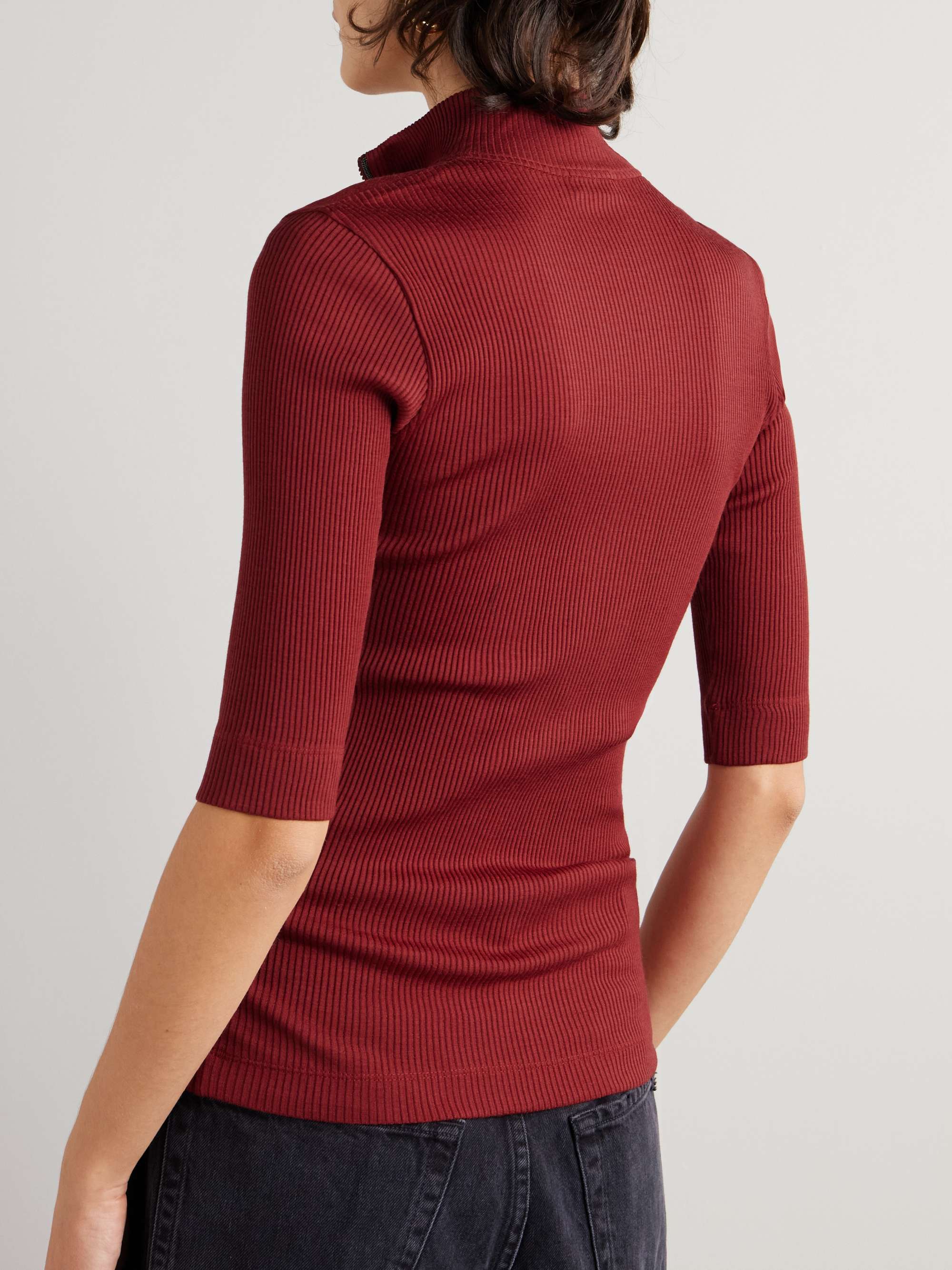 Bead-embellished ribbed wool turtleneck top view