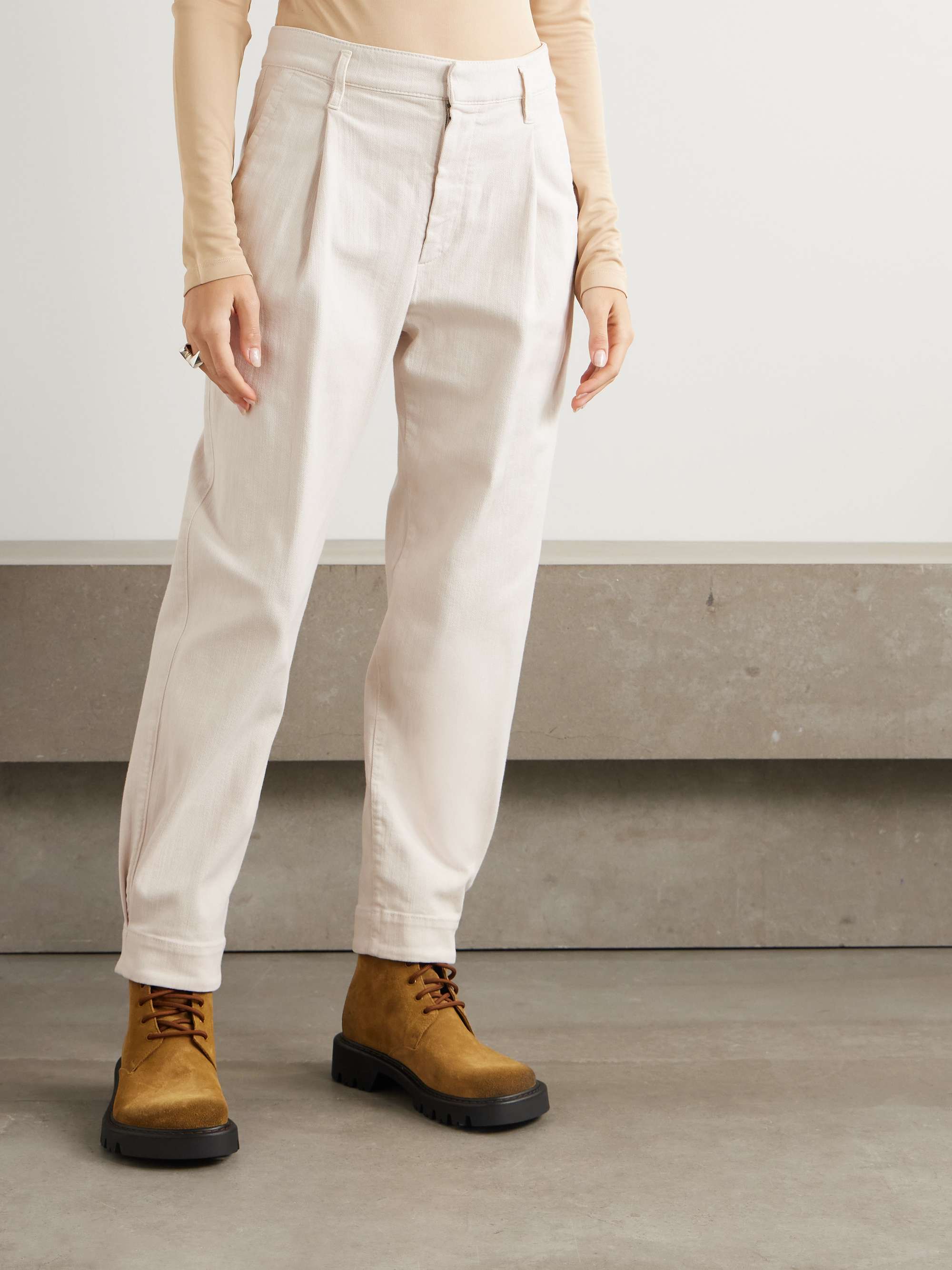 Pleated cotton-blend twill tapered pants view