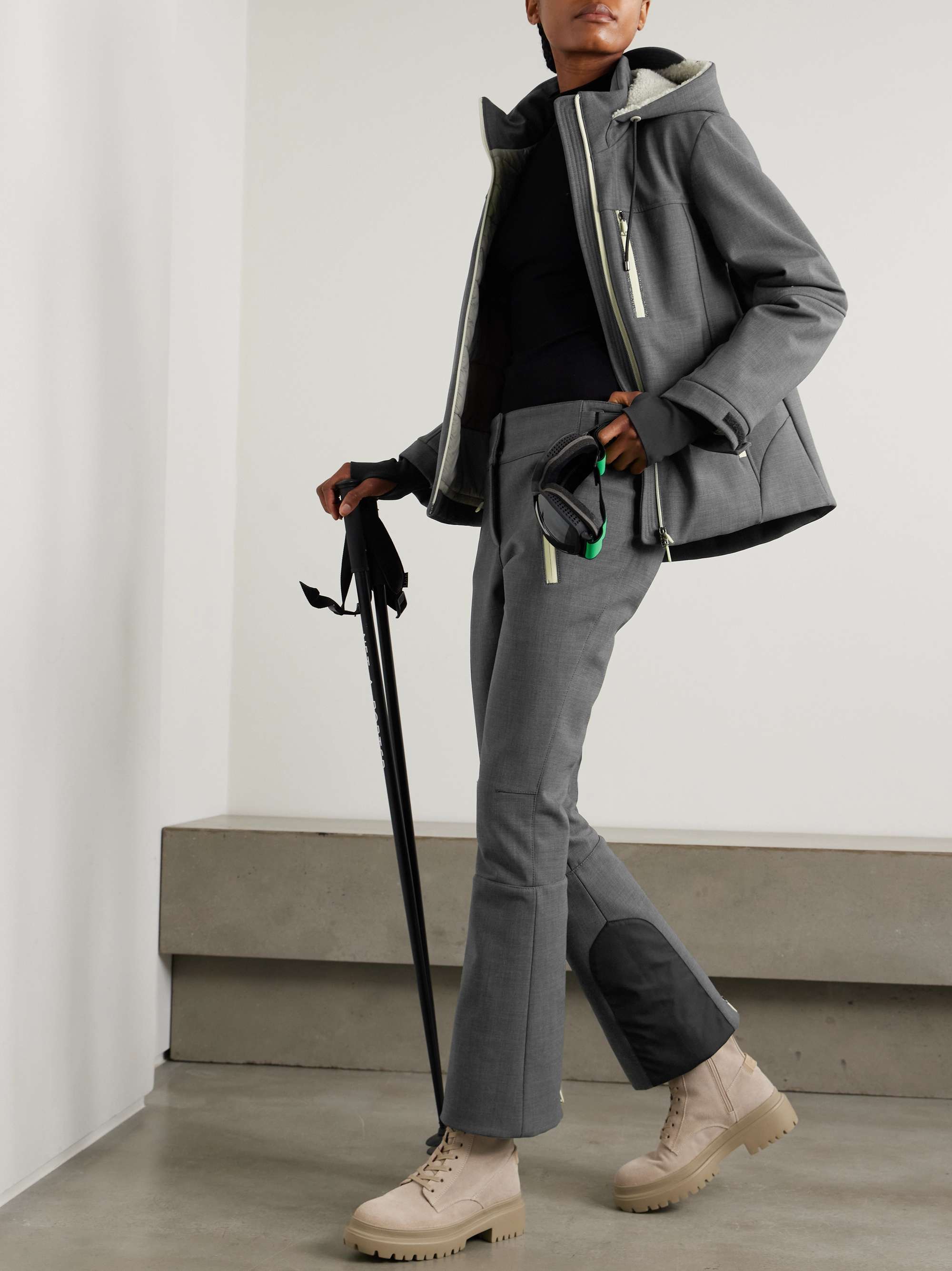 Shearling-trimmed wool-blend jacket view