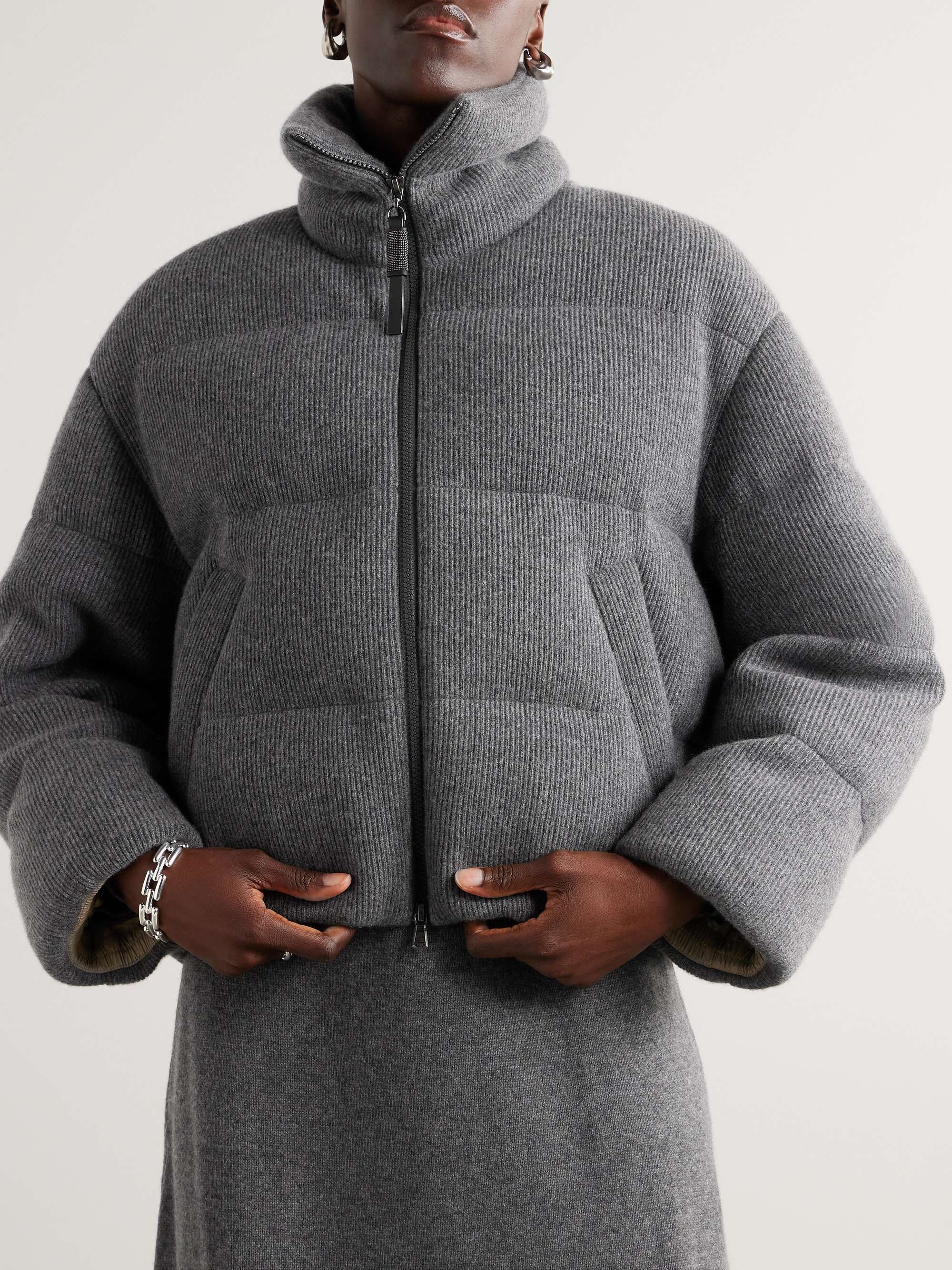 Padded ribbed-cashmere jacket view