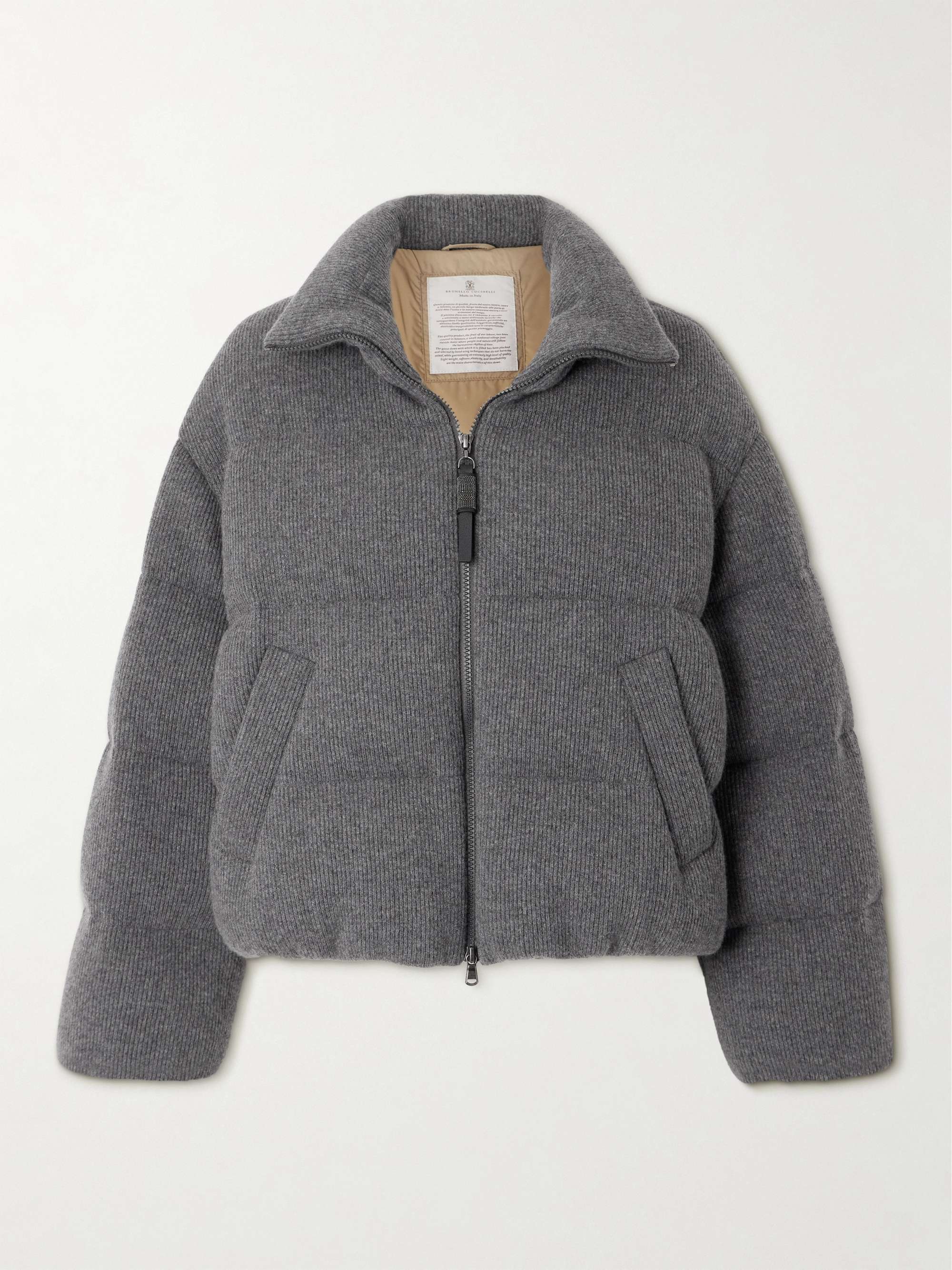 Padded ribbed-cashmere jacket view