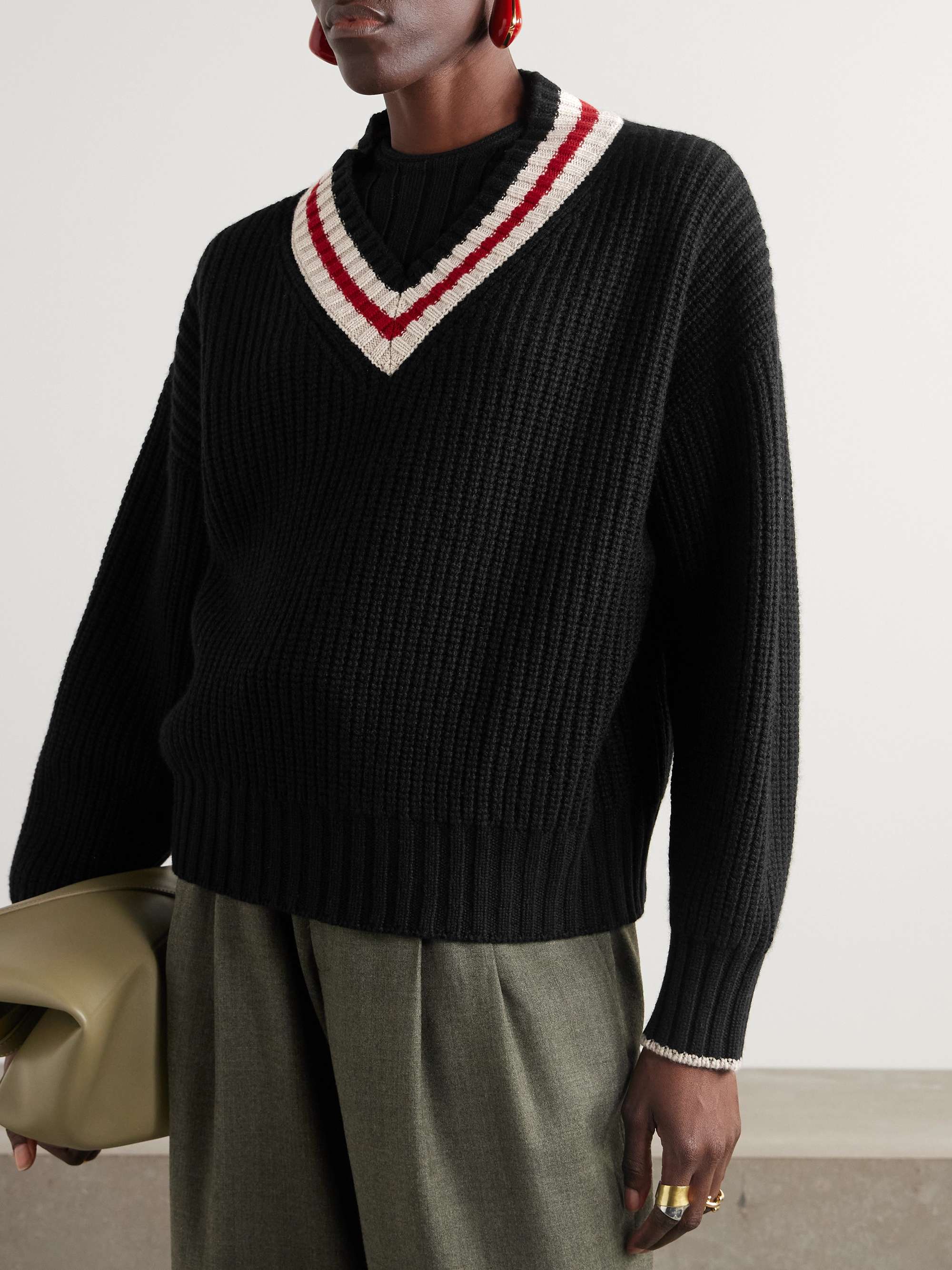 Ribbed striped cashmere sweater view
