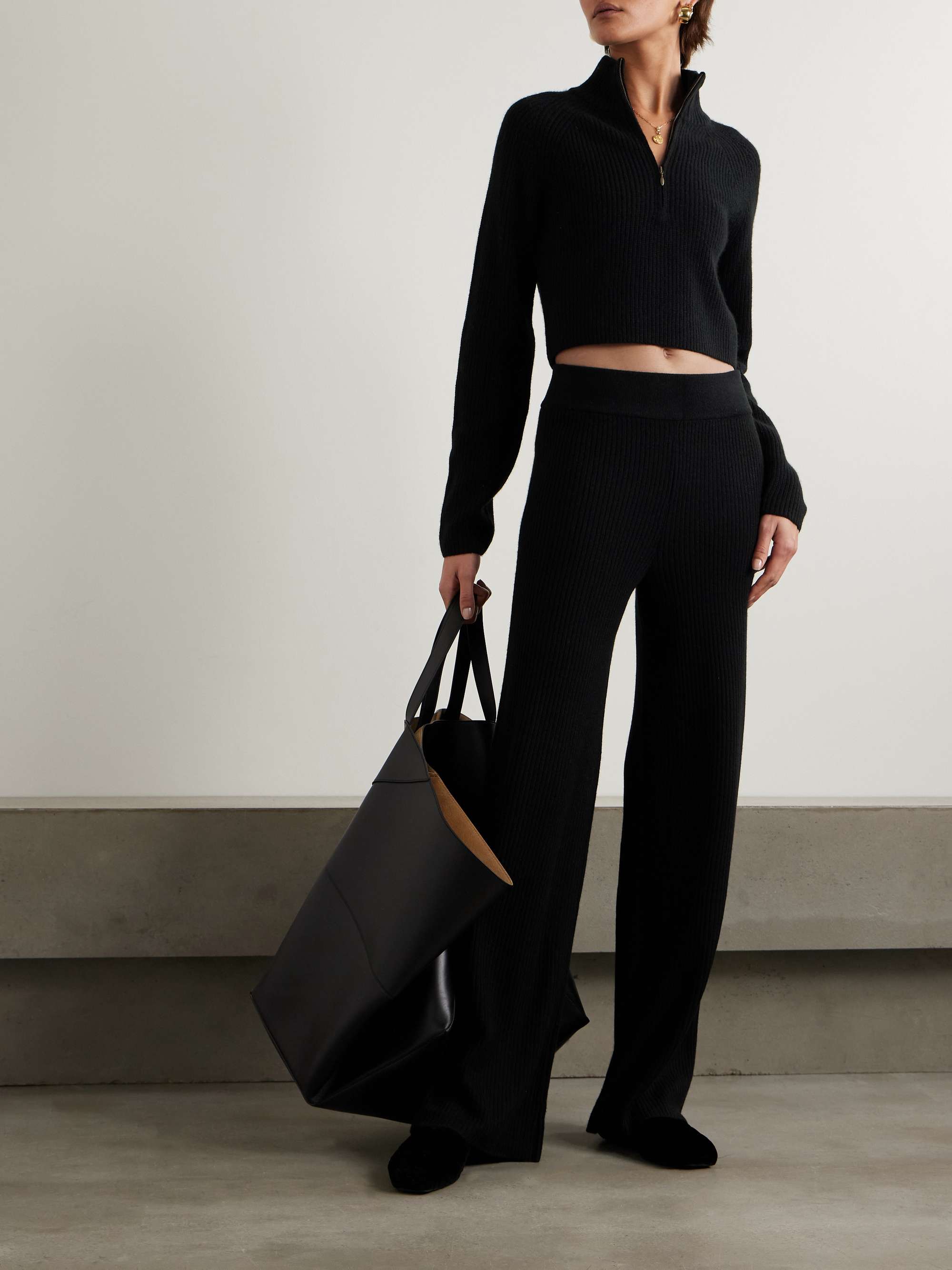 Banvir ribbed organic cashmere wide-leg pants view