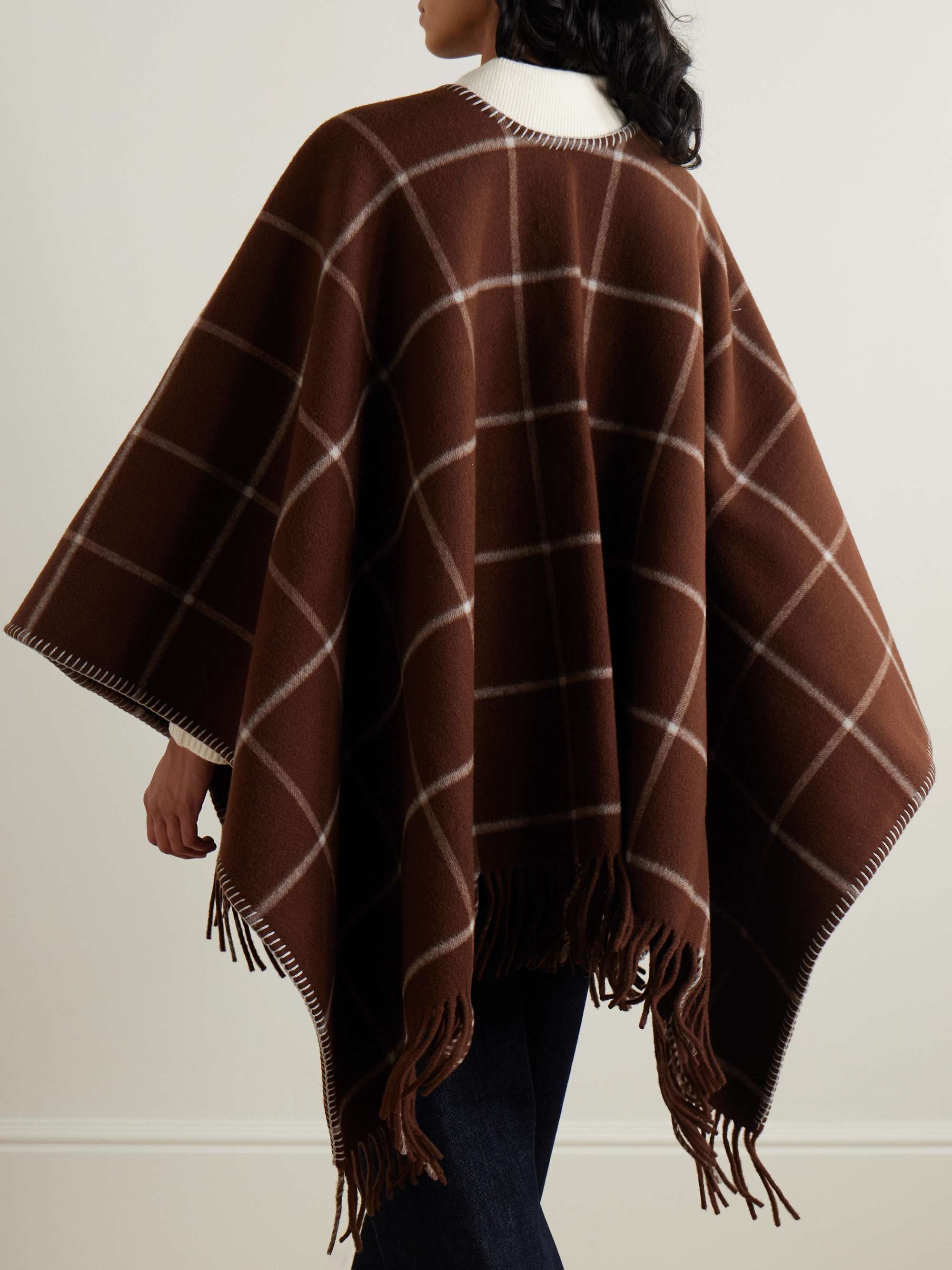 Welbeck fringed whipstitched-trimmed checked wool and cashmere-blend cape view