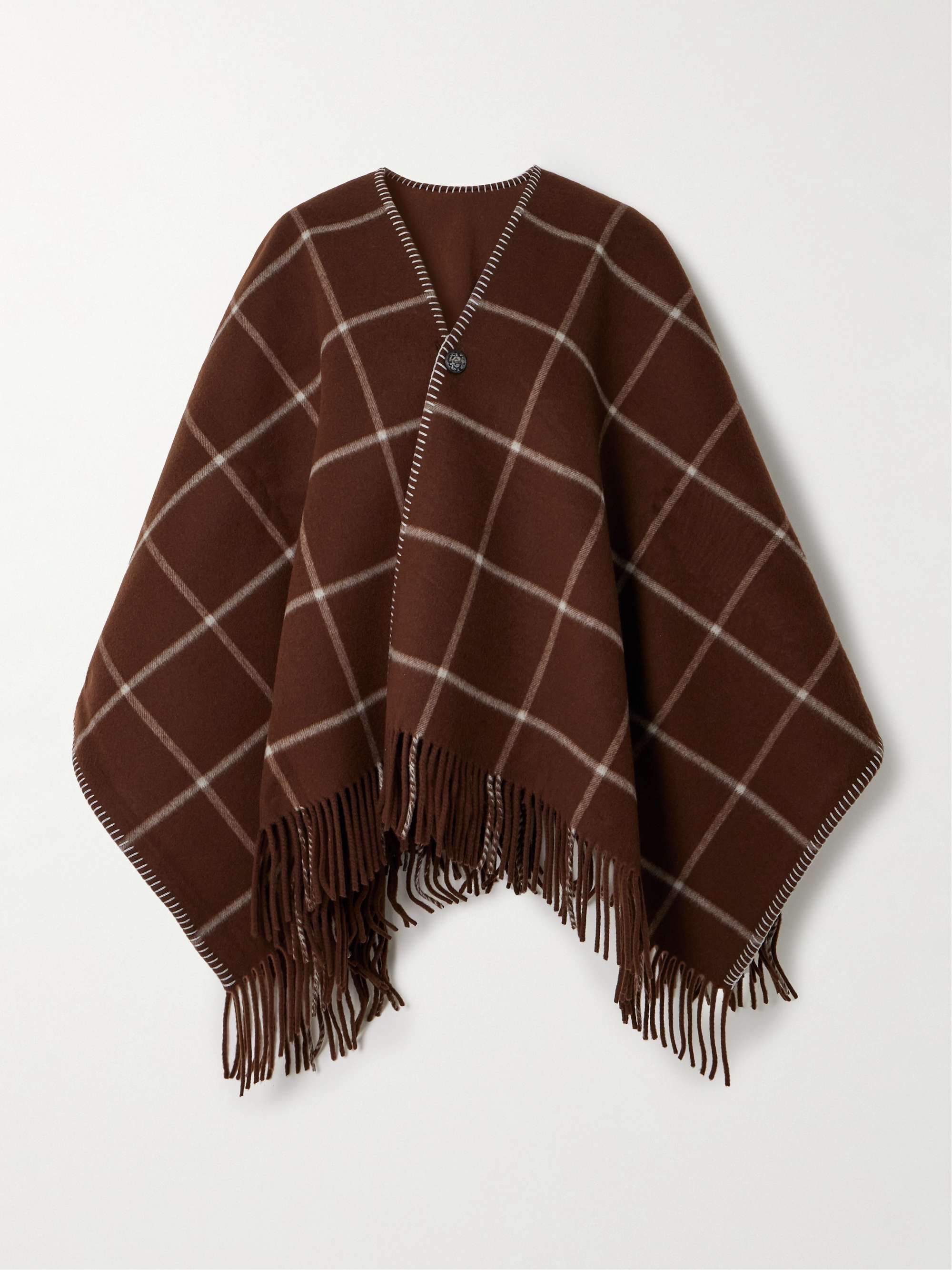Welbeck fringed whipstitched-trimmed checked wool and cashmere-blend cape view