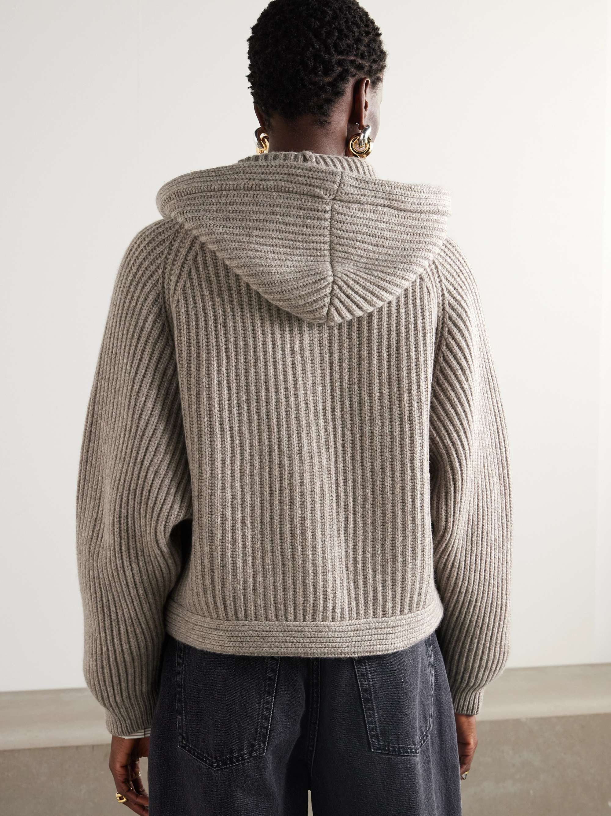 Hooded ribbed cashmere cardigan view