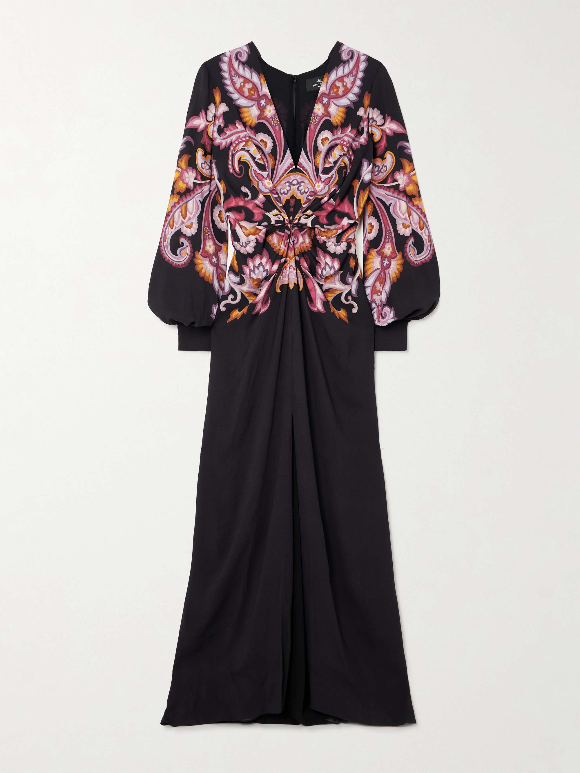 Gathered printed crepe de chine maxi dress view