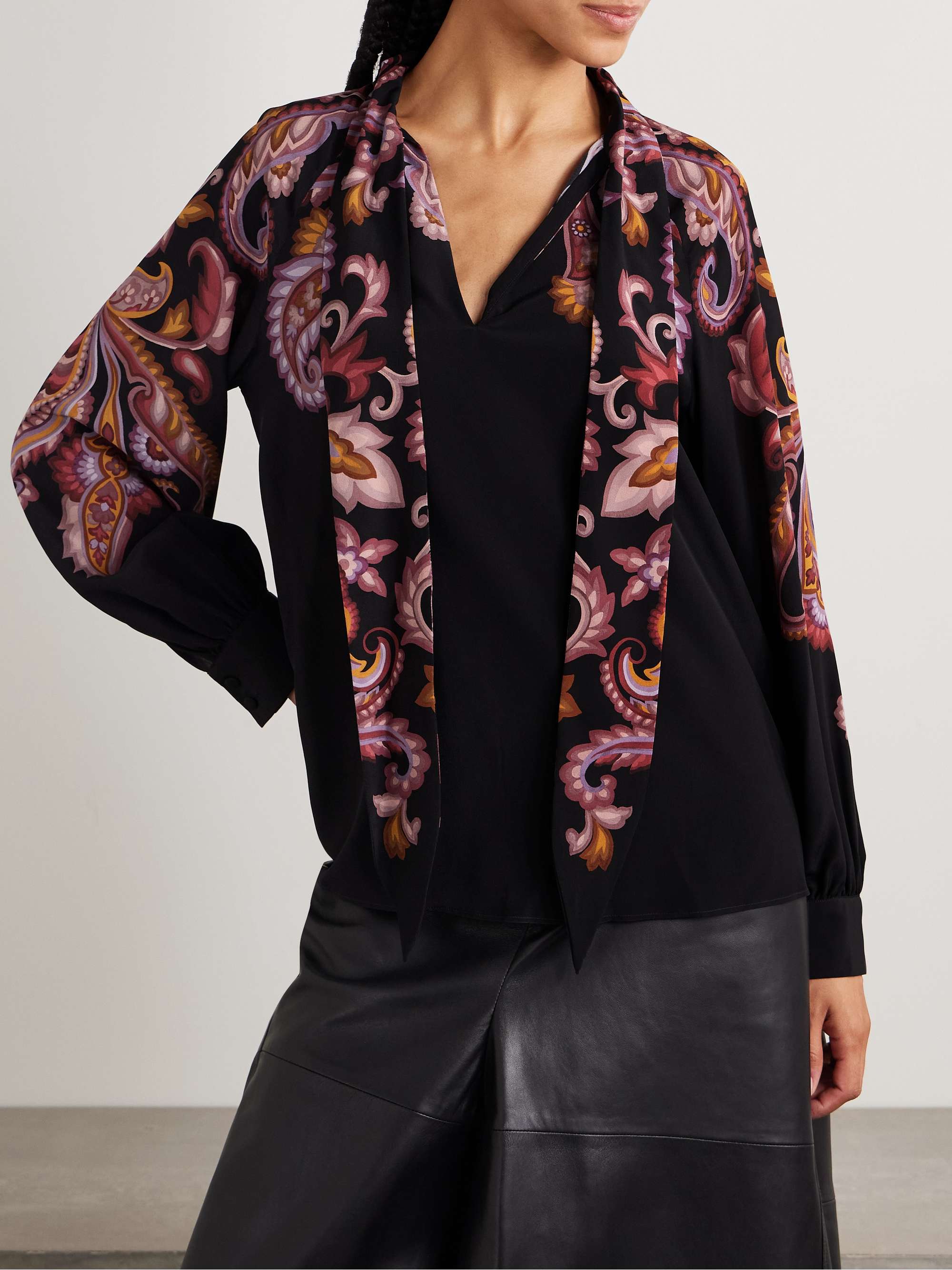 Pussy-bow paisley-print silk blouse view