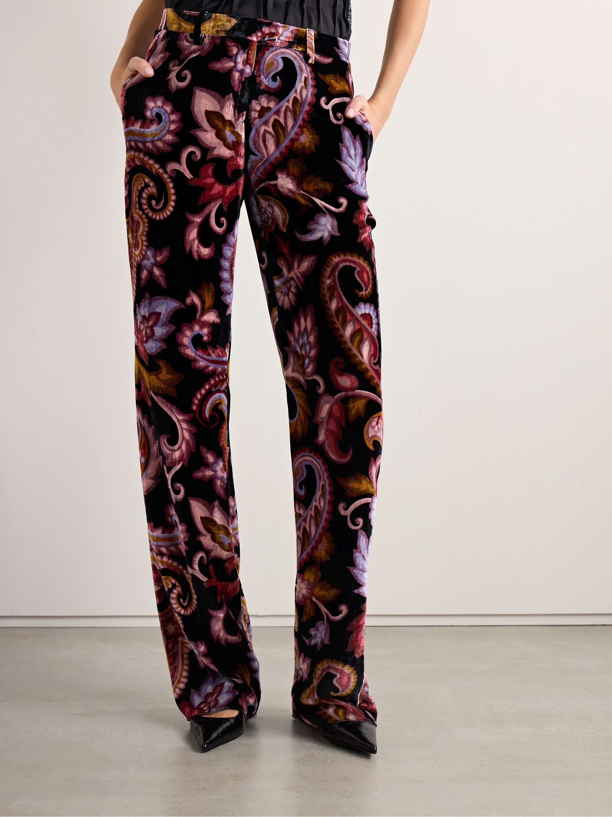 Paisley-print velvet straight-leg pants view