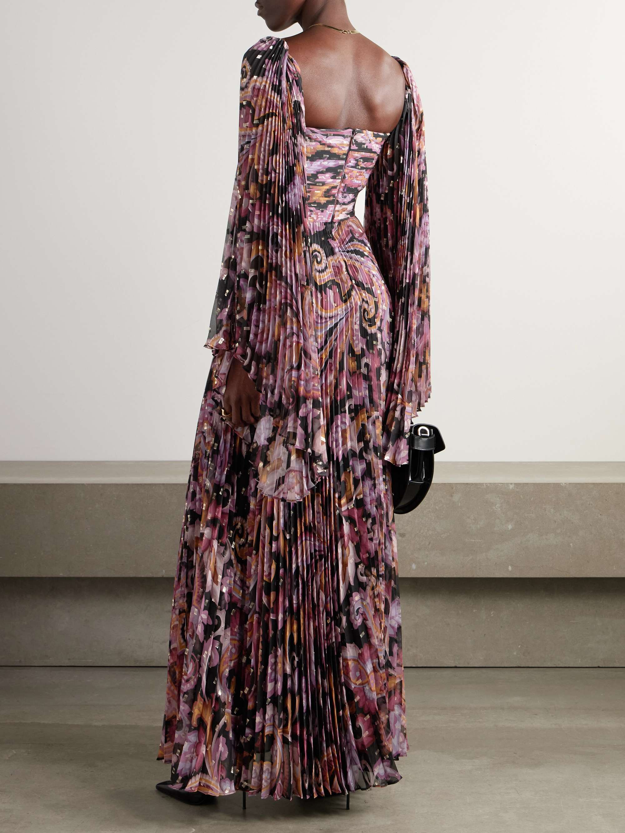 Printed metallic plissé silk-blend fil coupe gown view
