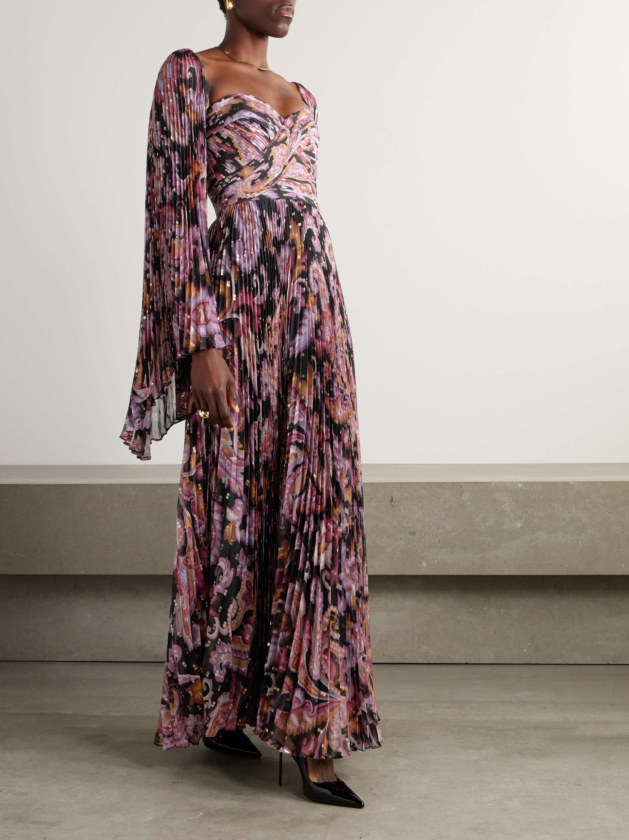 Printed metallic plissé silk-blend fil coupe gown view