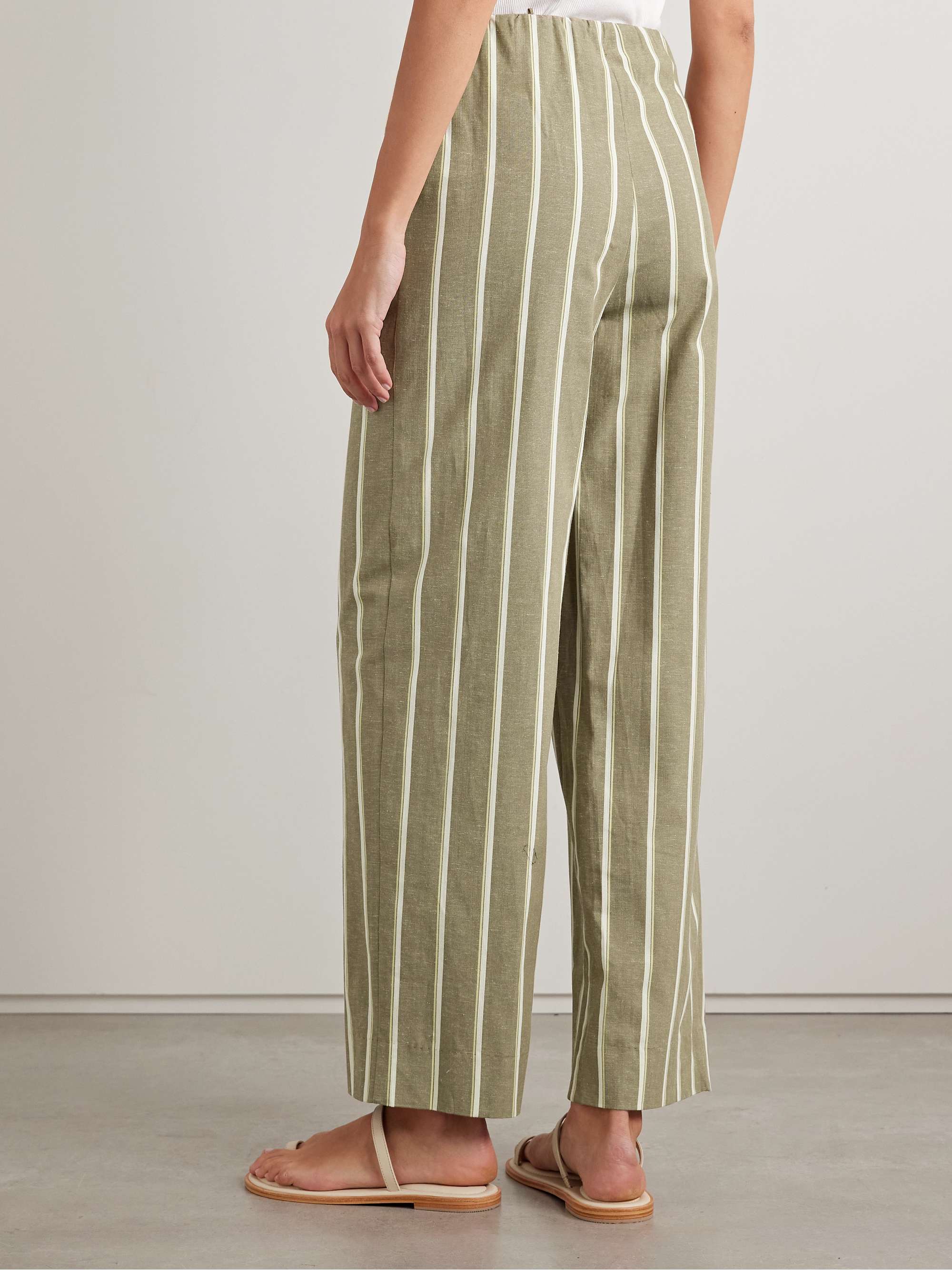 Maeve striped cotton and linen-blend wide-leg pants view