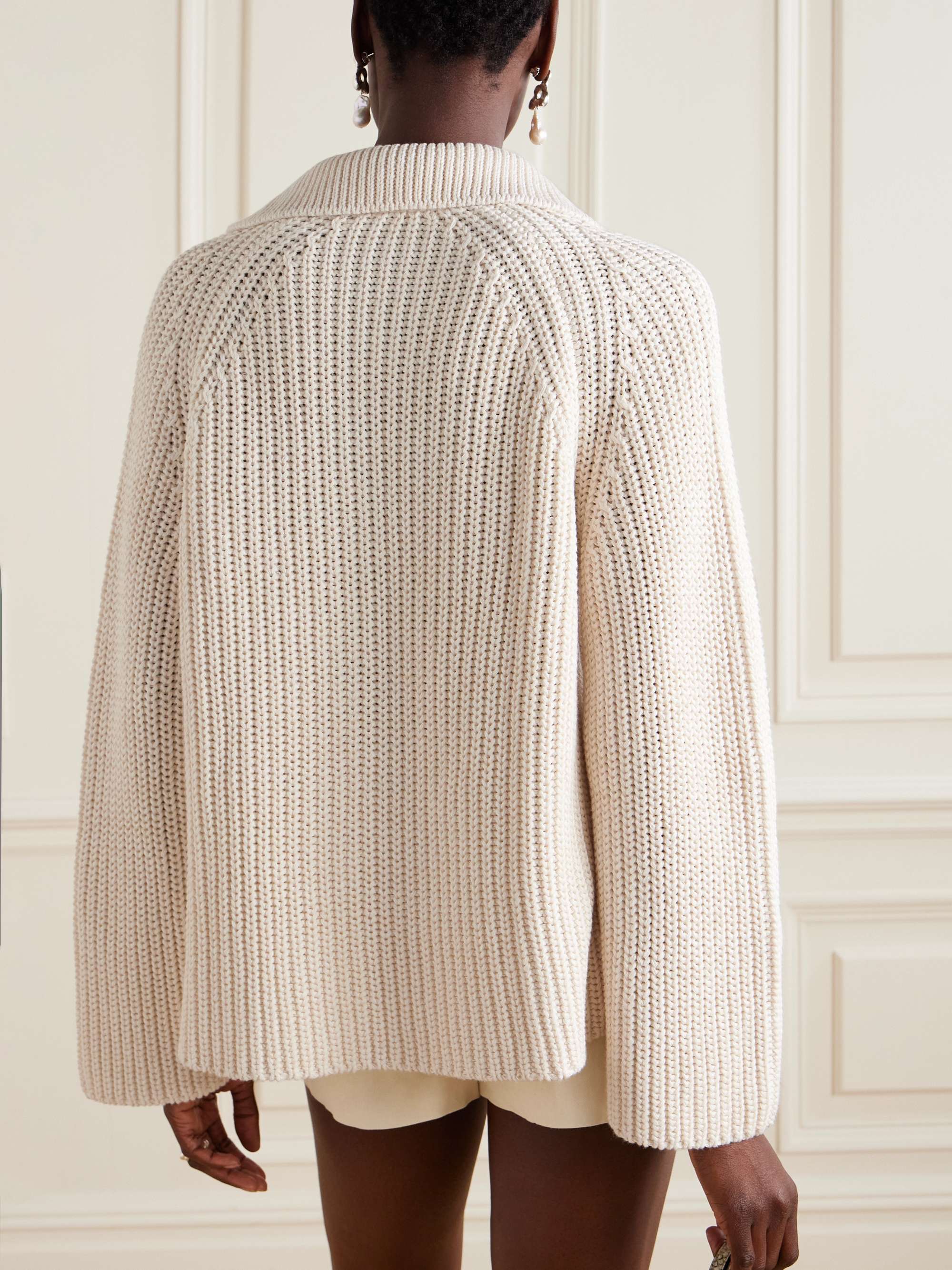 Colmier ribbed-knit linen and cotton-blend polo sweater view