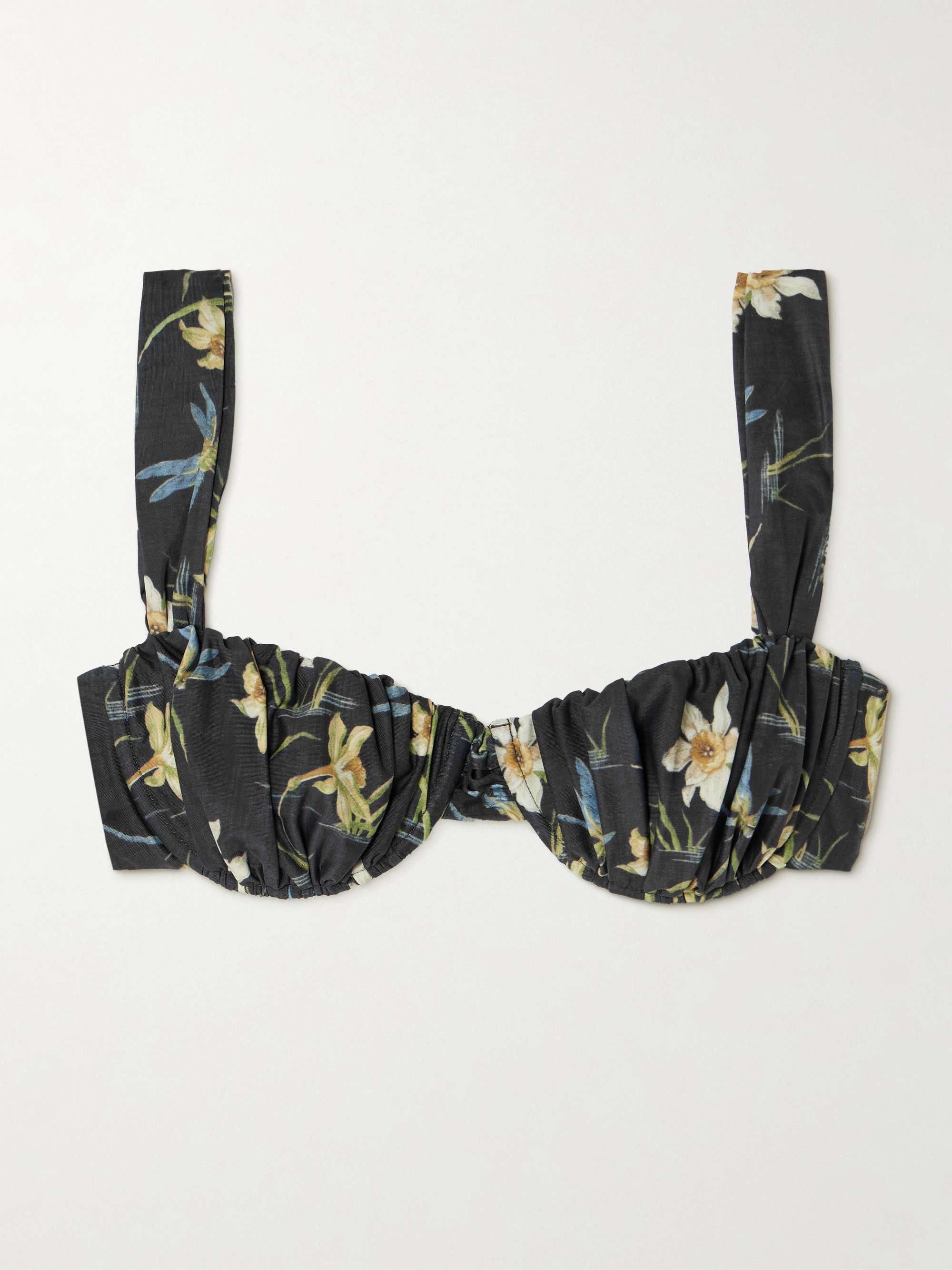 Emily floral-print gathered recycled bikini top view