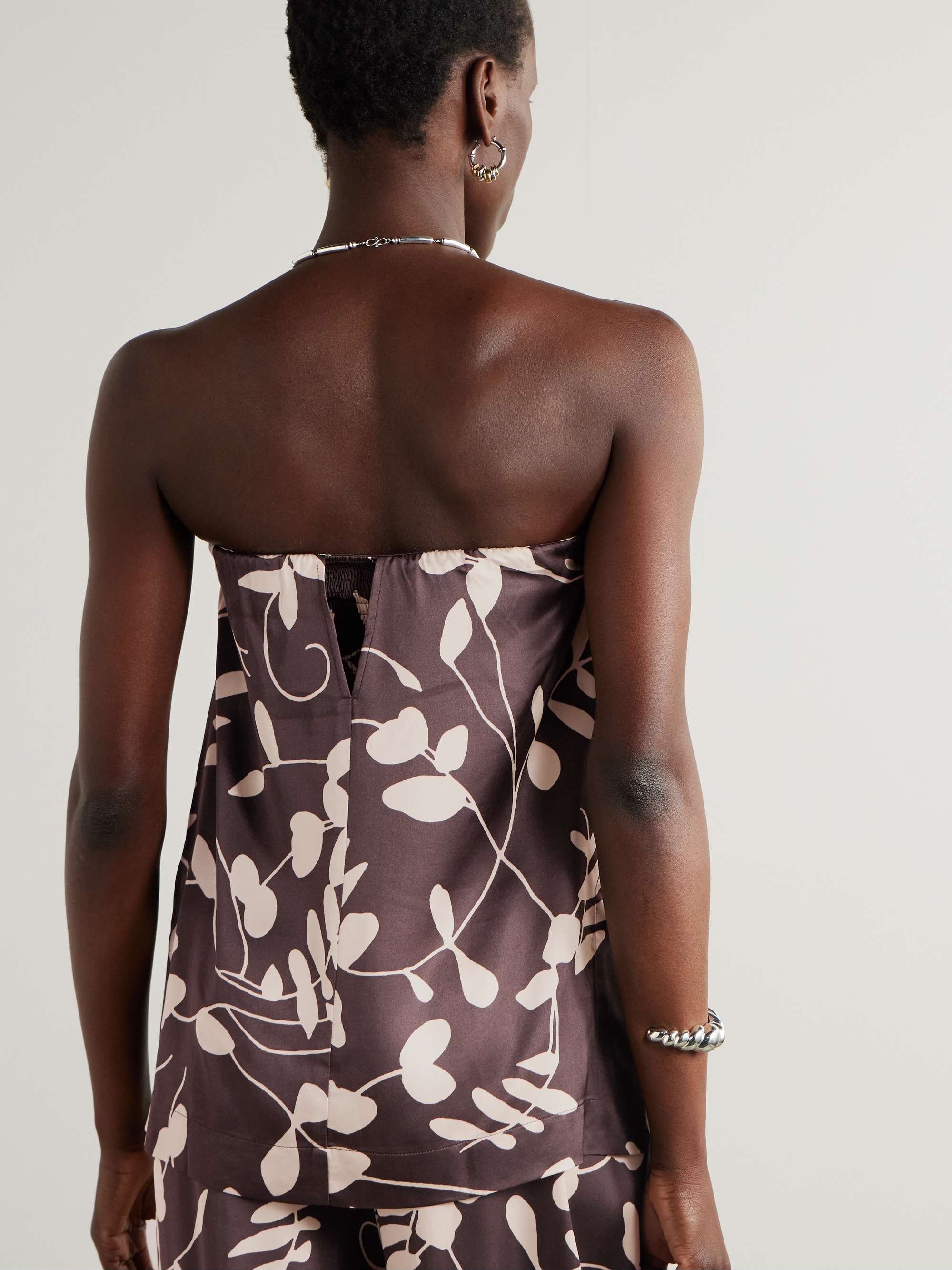 Chambien strapless gathered floral-print crepe top view