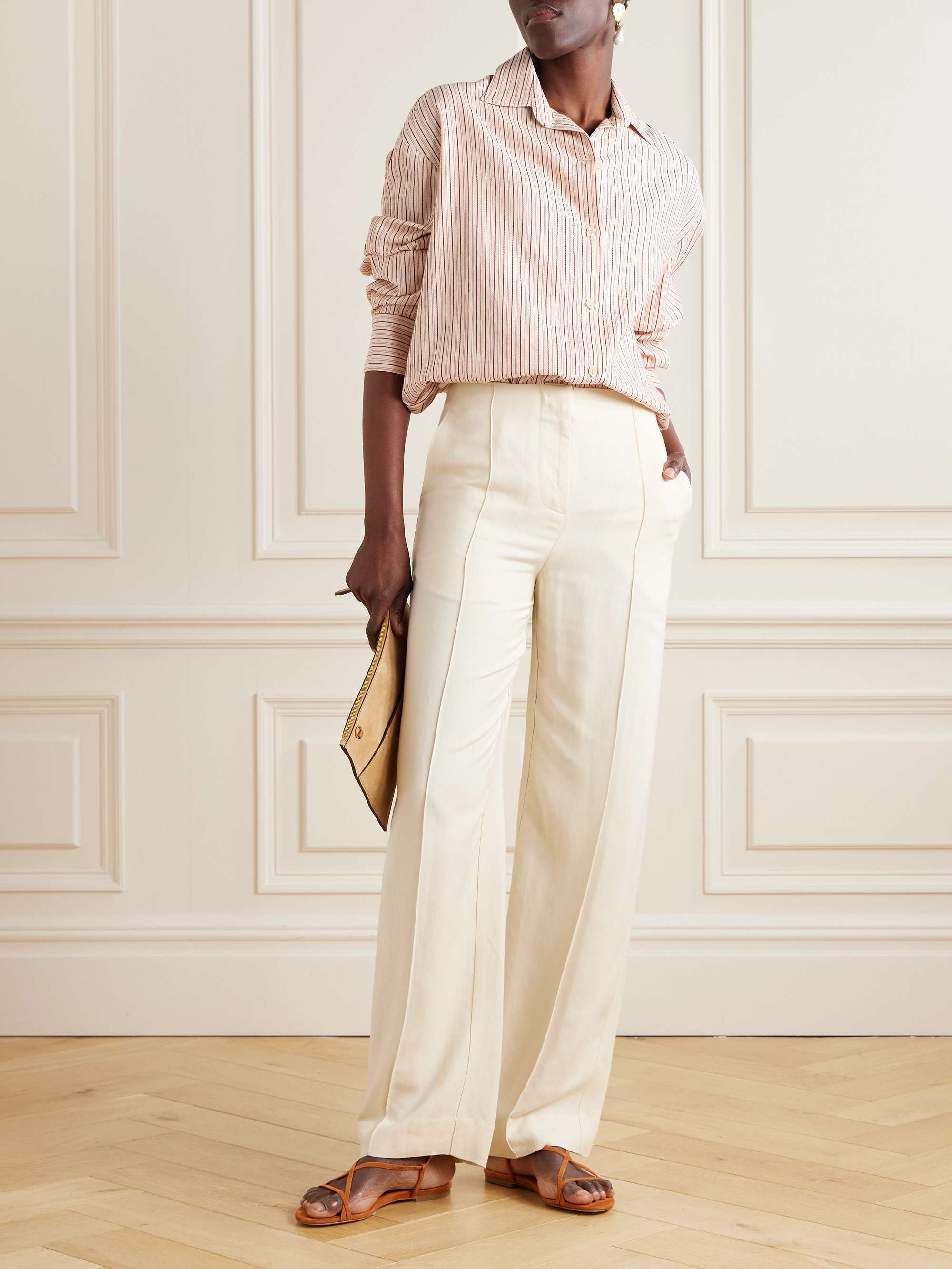 En Vau embroidered striped organic cotton-blend shirt view