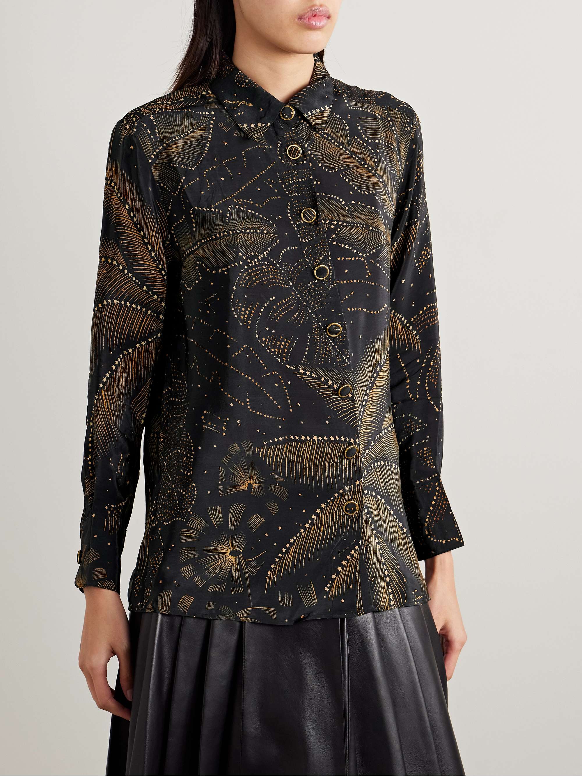 Crystal-embellished printed crepe de chine shirt view