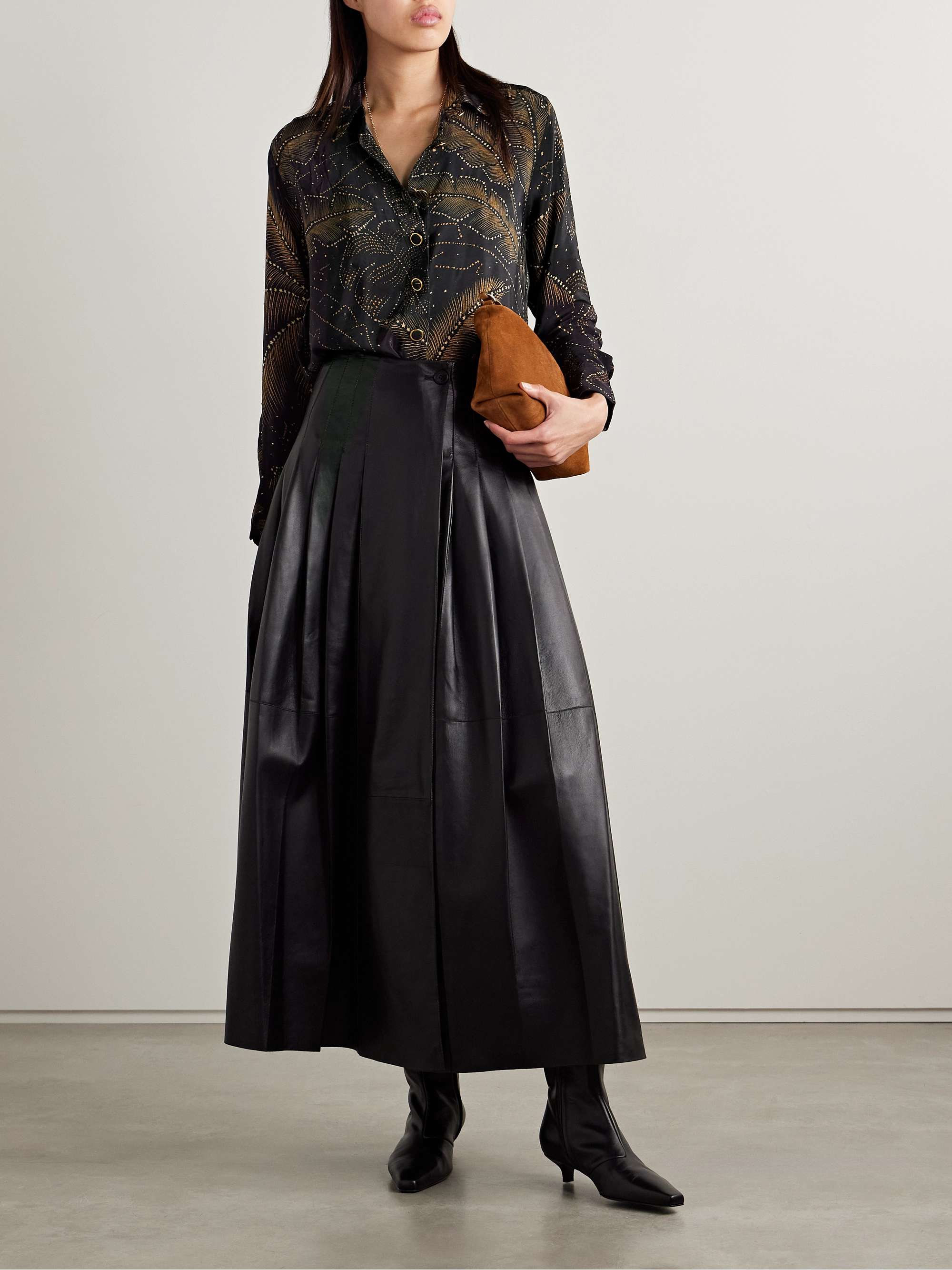 Crystal-embellished printed crepe de chine shirt view