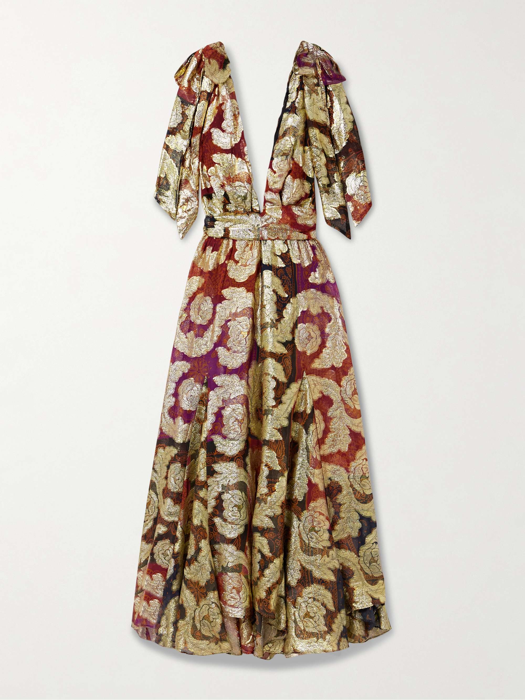 Printed metallic fil coupé chiffon maxi dress view