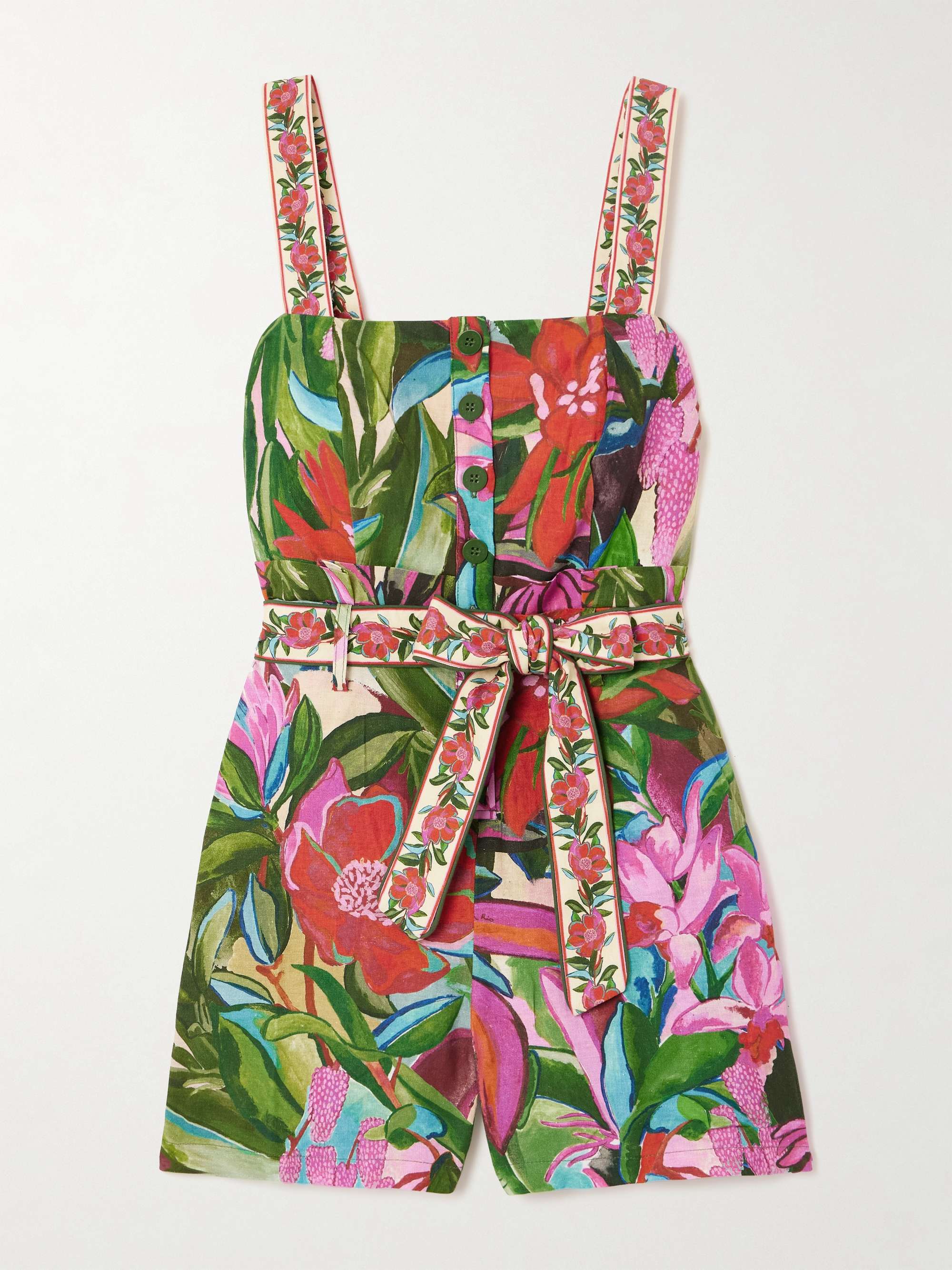 Jardin de Reve belted floral-print linen-blend playsuit view