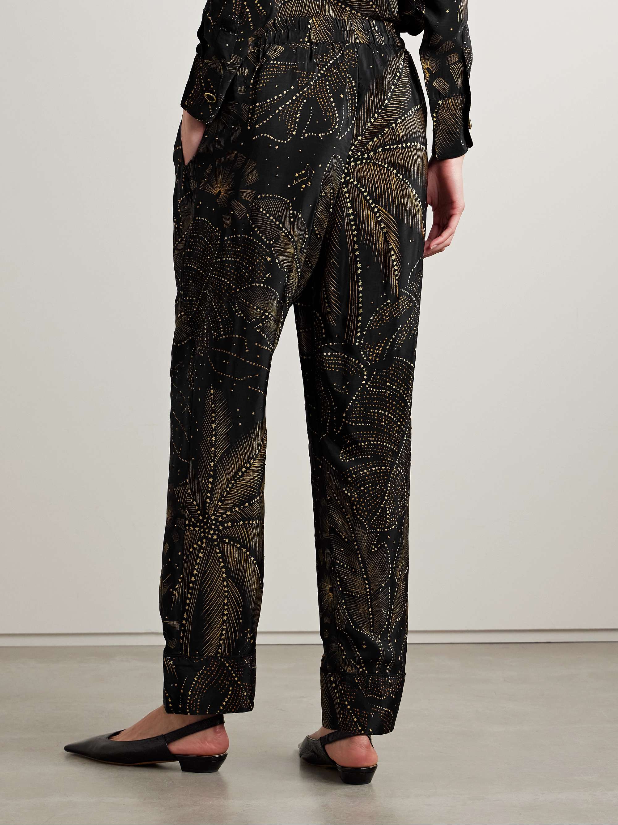 Crystal-embellished printed crepe de chine straight-leg pants view