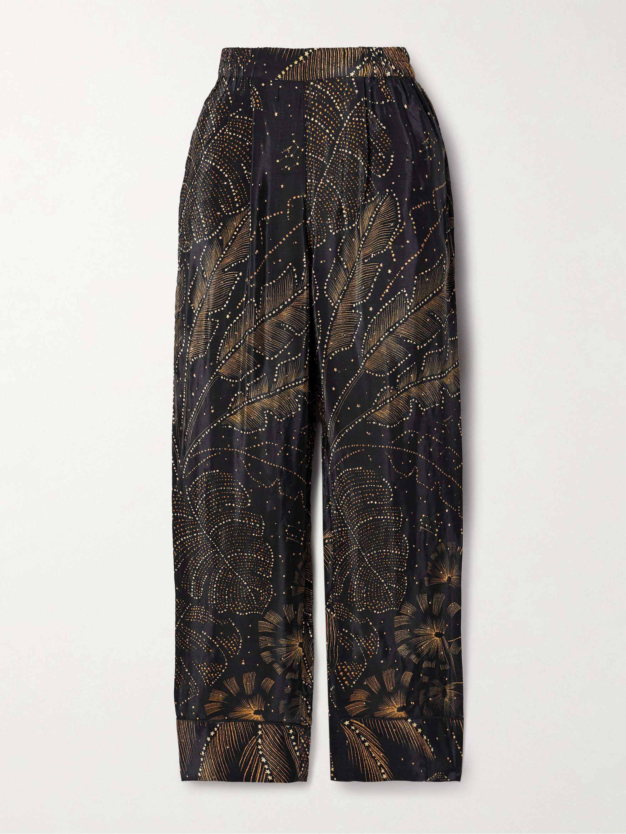 Crystal-embellished printed crepe de chine straight-leg pants view