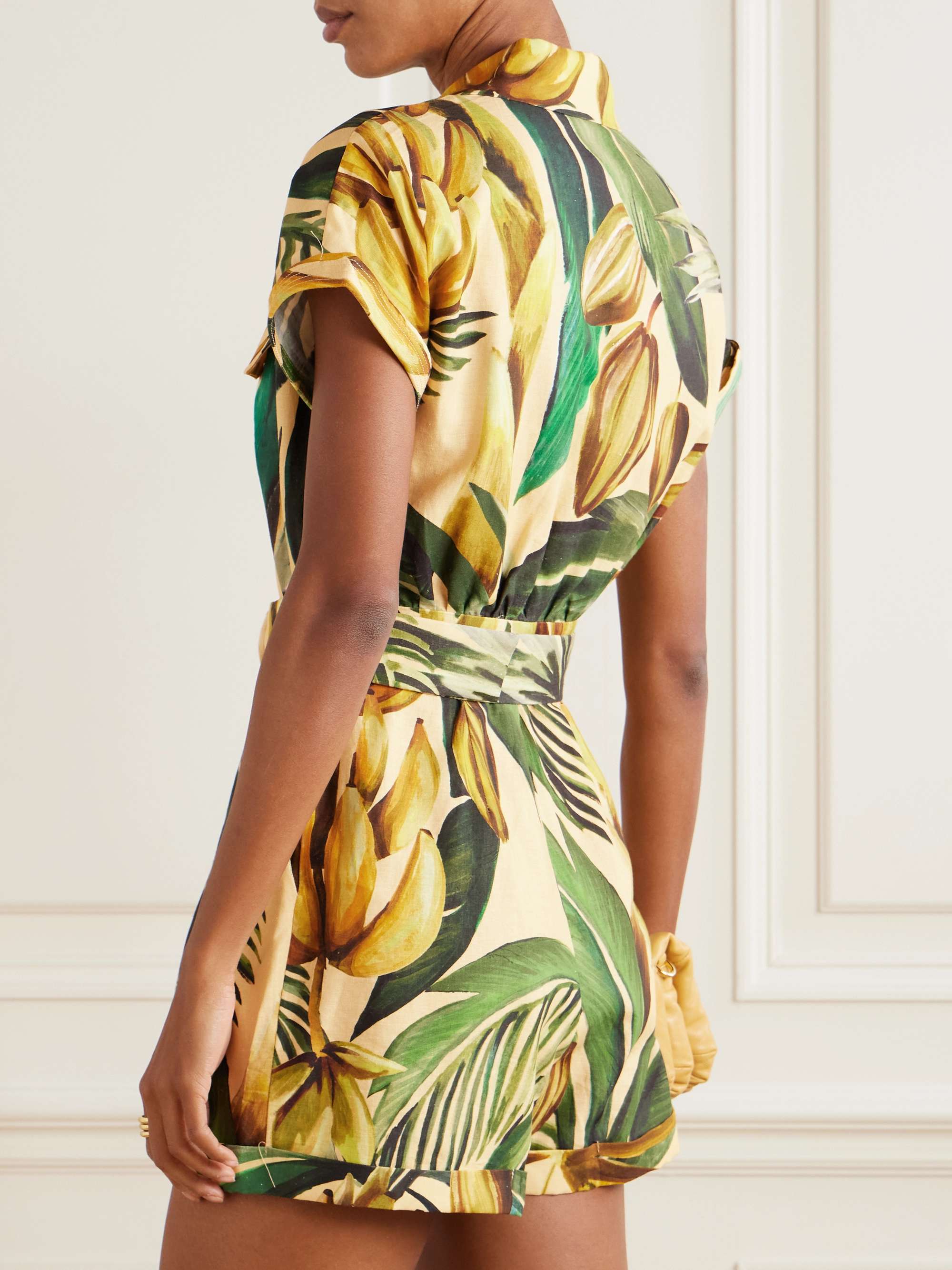 Bananart belted printed linen-blend playsuit view