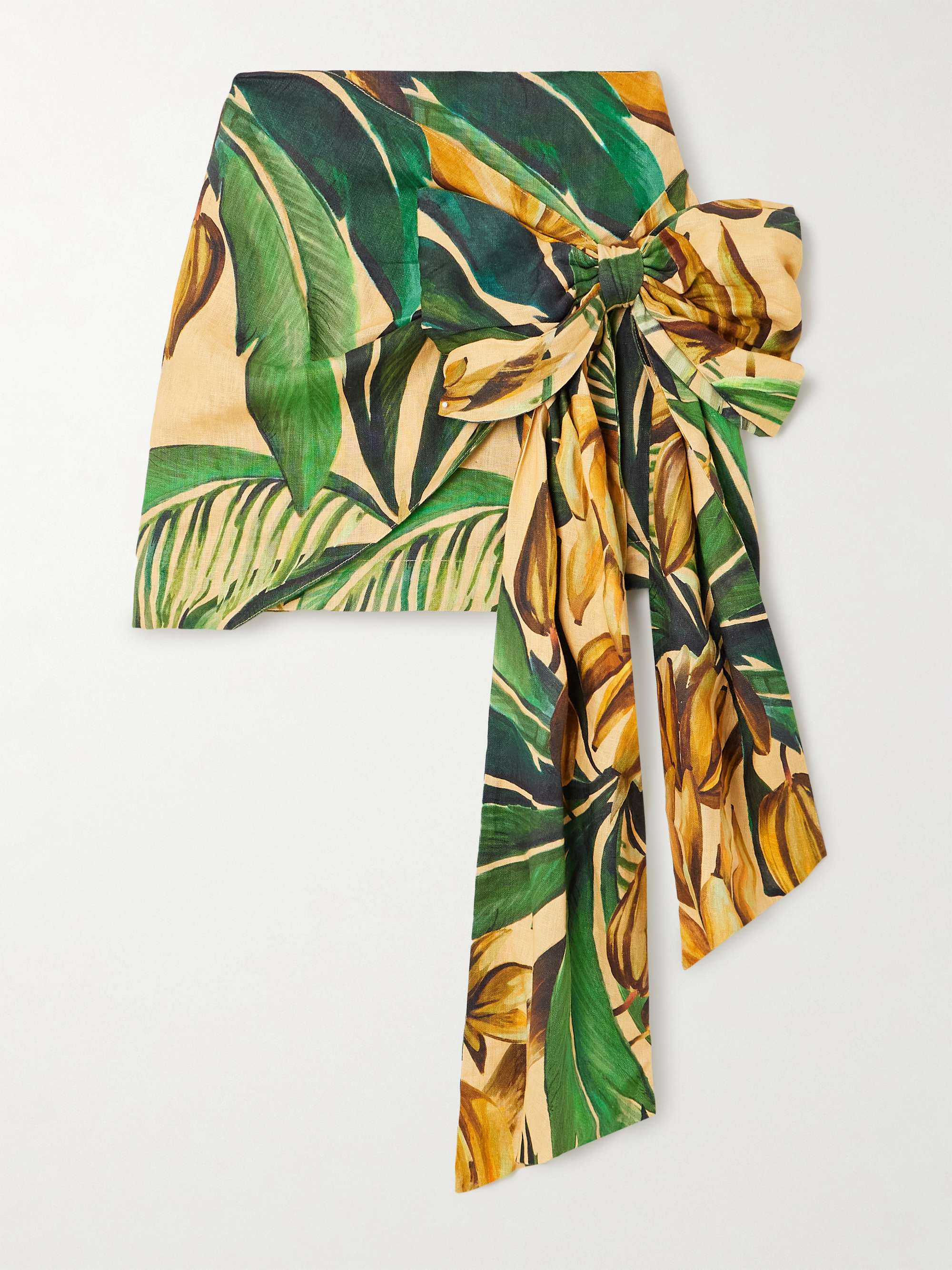 Bananart wrap-effect bow-embellished printed linen mini skirt view