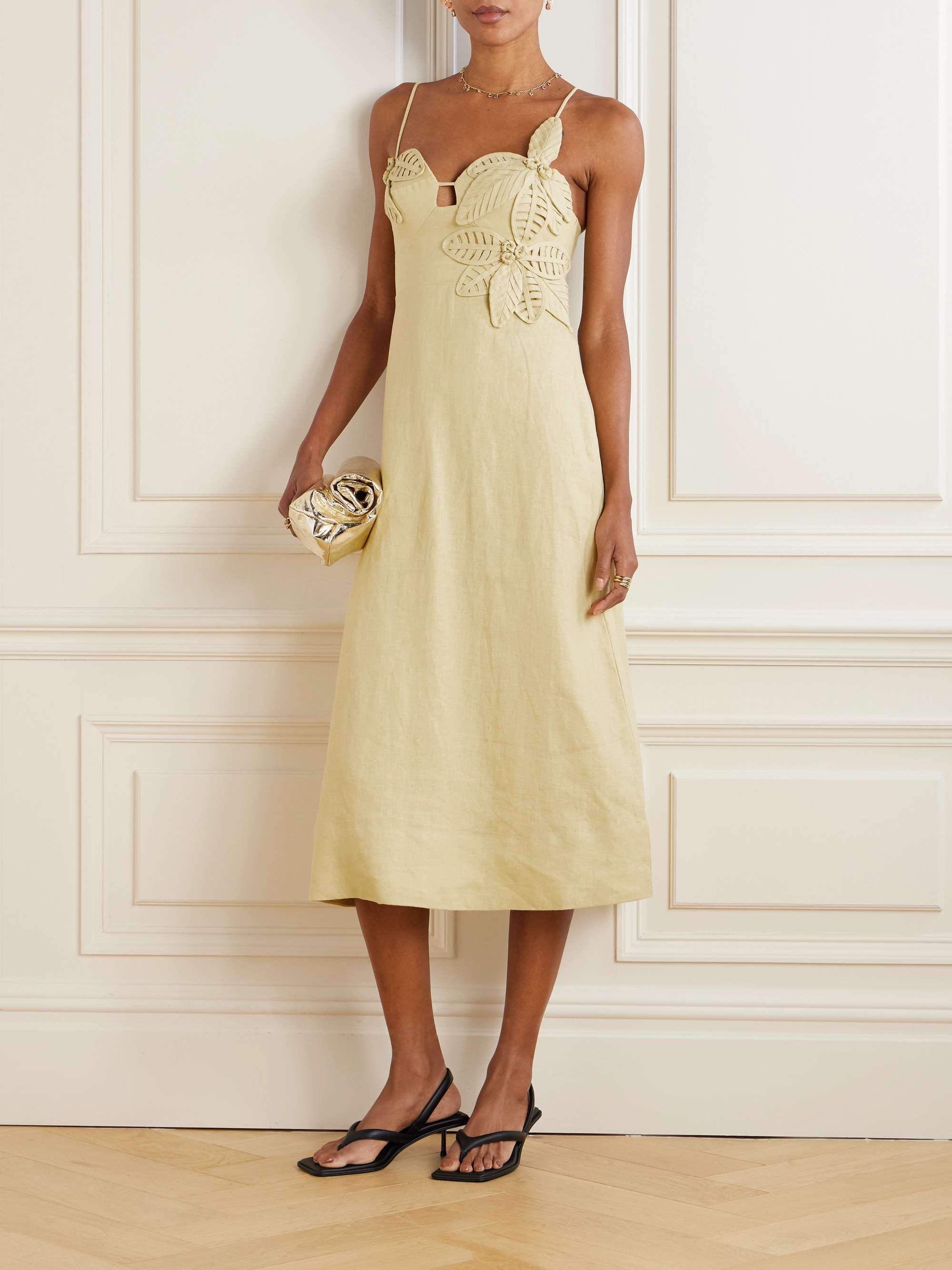 Appliquéd linen midi dress view