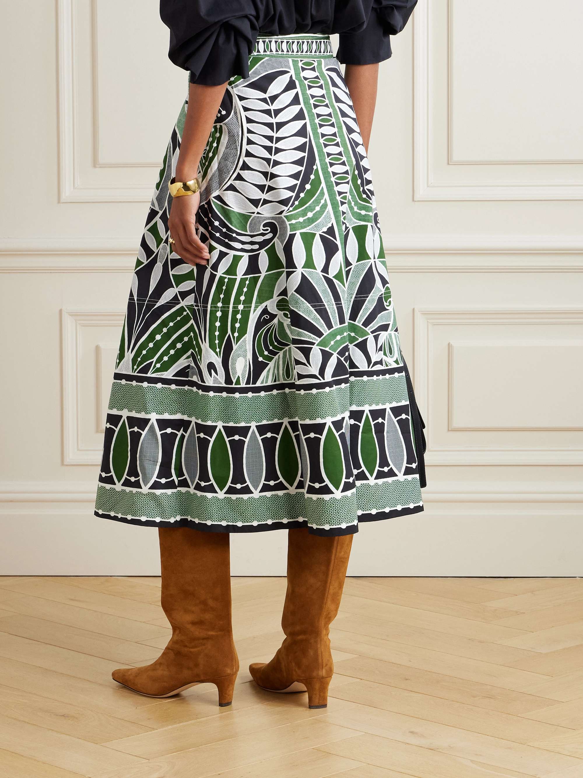 Pleated printed cotton-poplin midi skirt view
