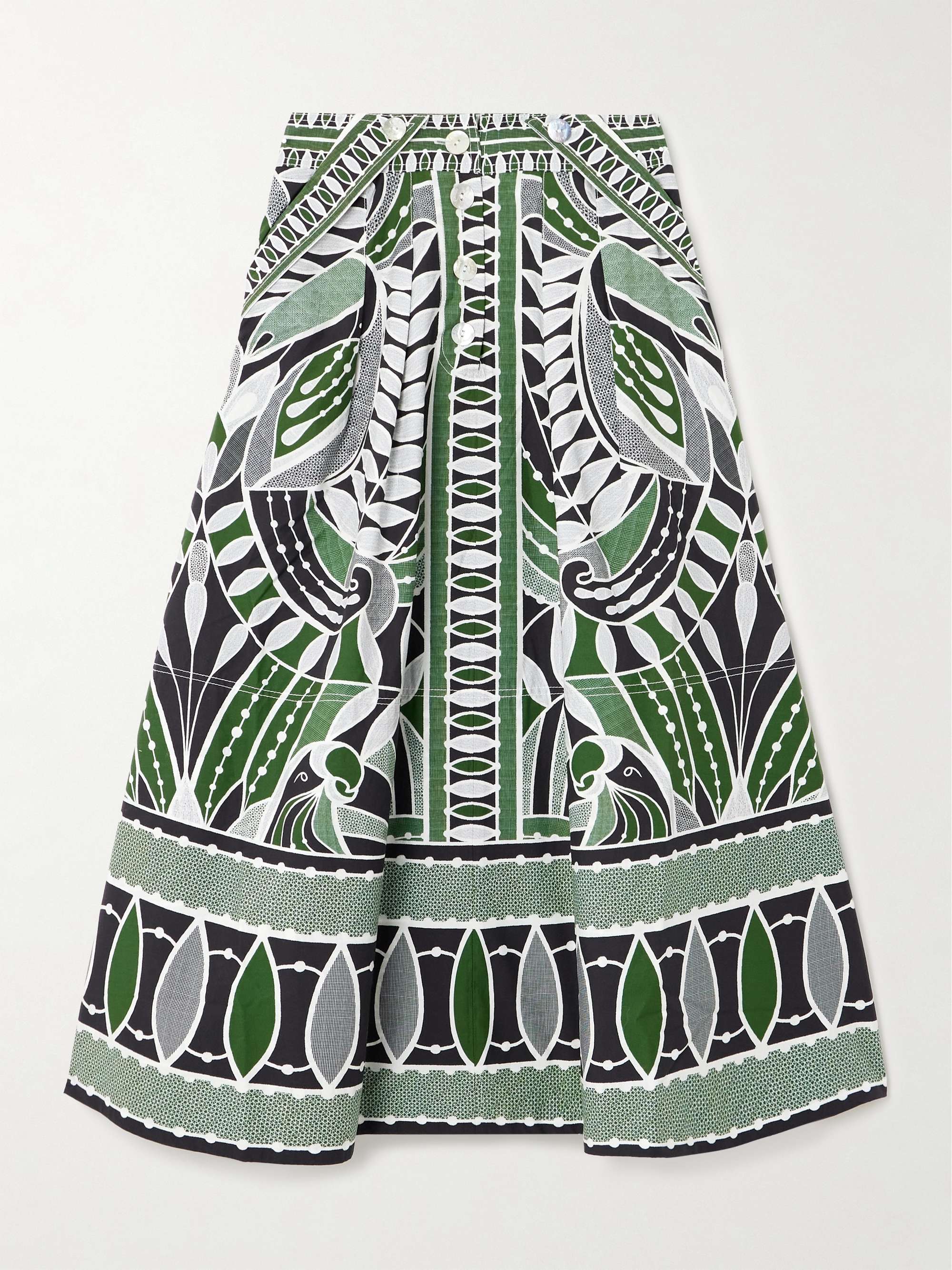 Pleated printed cotton-poplin midi skirt view