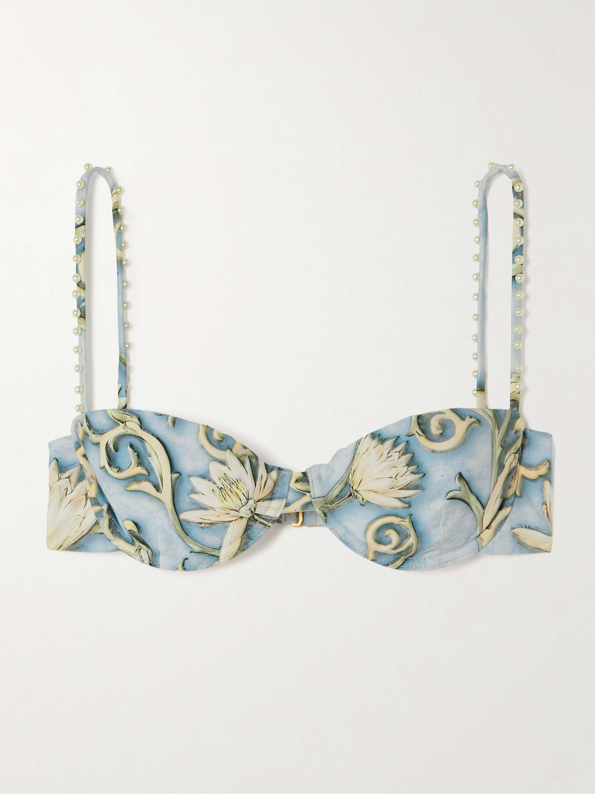 Magdalena Soledad faux pearl-embellished floral-print recycled underwired bikini top view