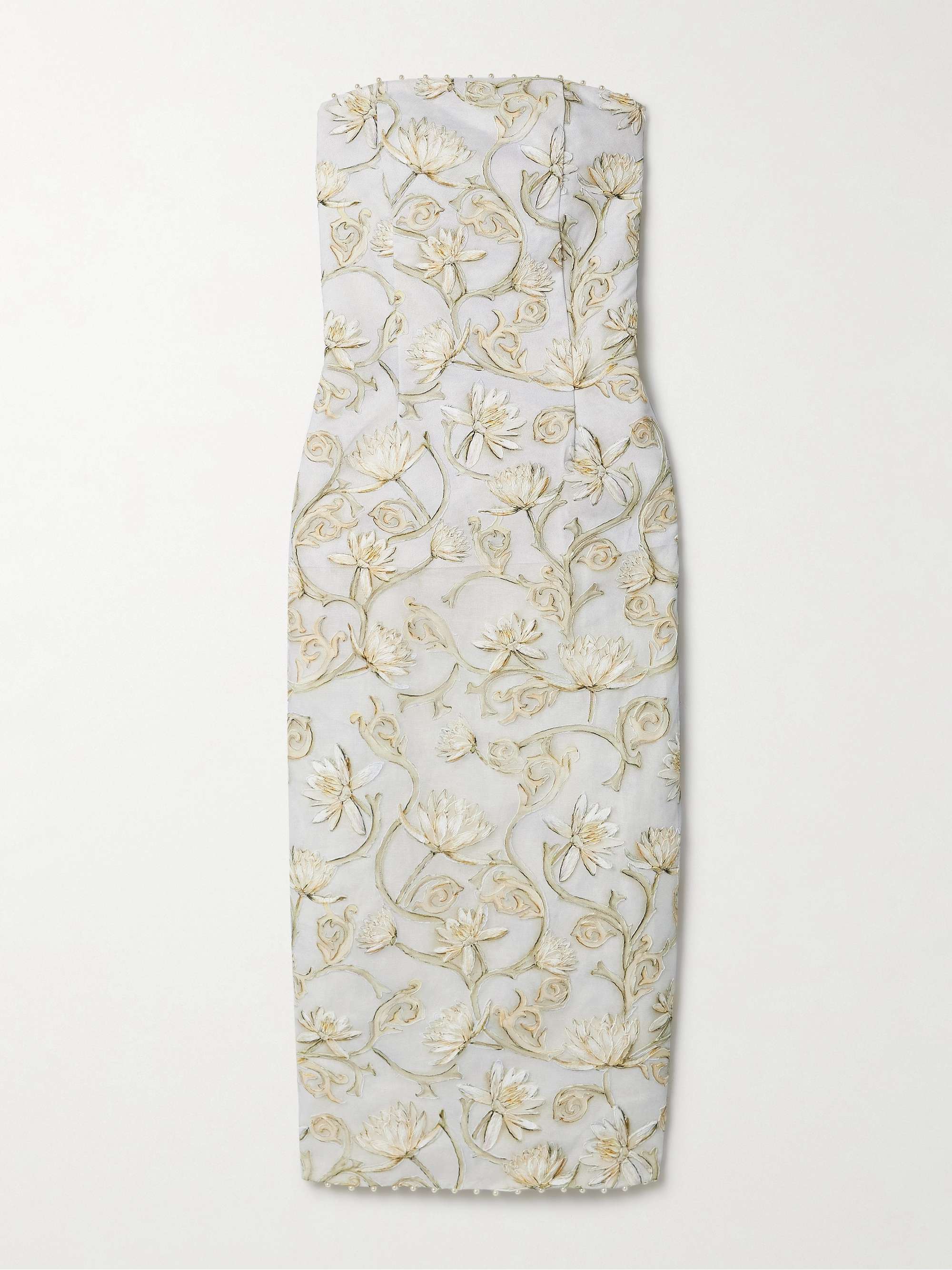 Armonía Soledad strapless embellished floral-print tulle midi dress view