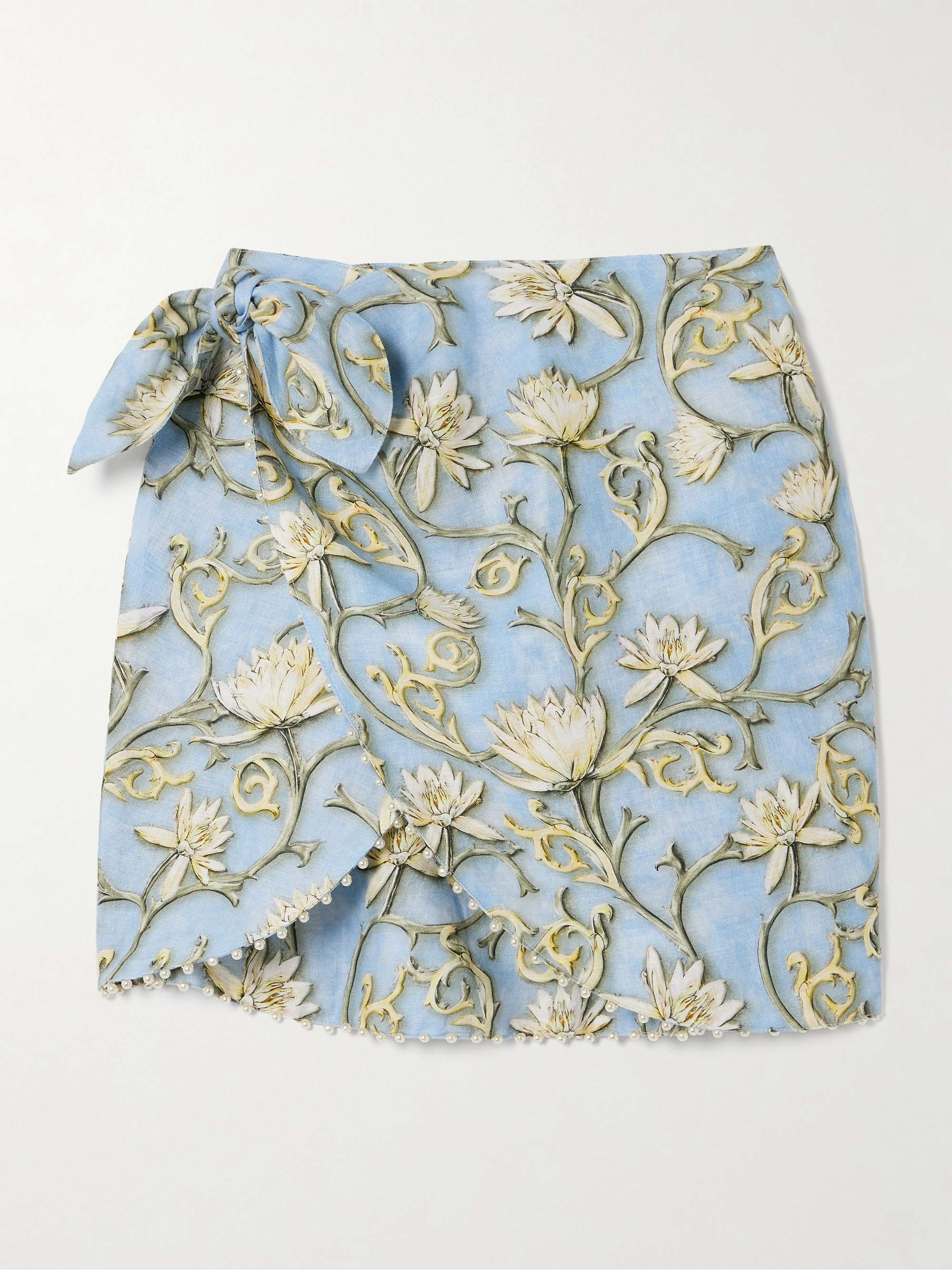 Agustina Soledad faux pearl-embellished floral-print linen pareo view
