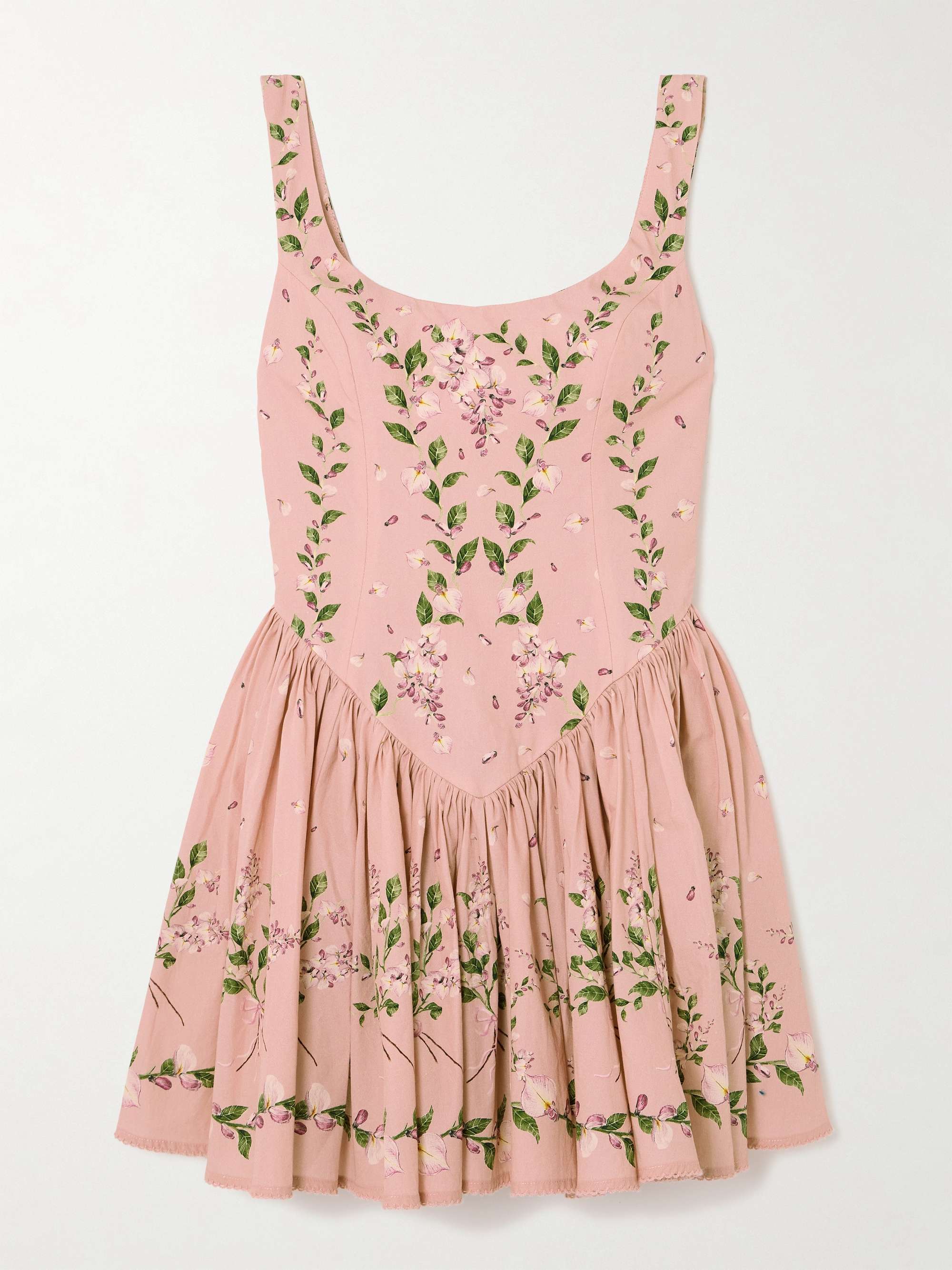 Pluma Wisteria gathered floral-print cotton mini dress view