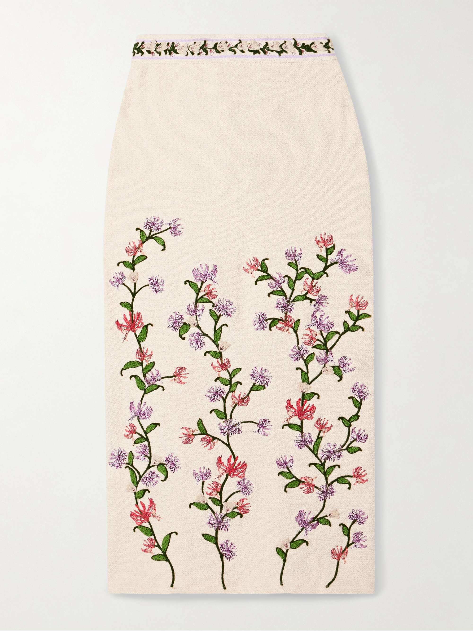 Chlorella Honeysuckle appliquéd embroidered cotton-blend bouclé midi skirt view
