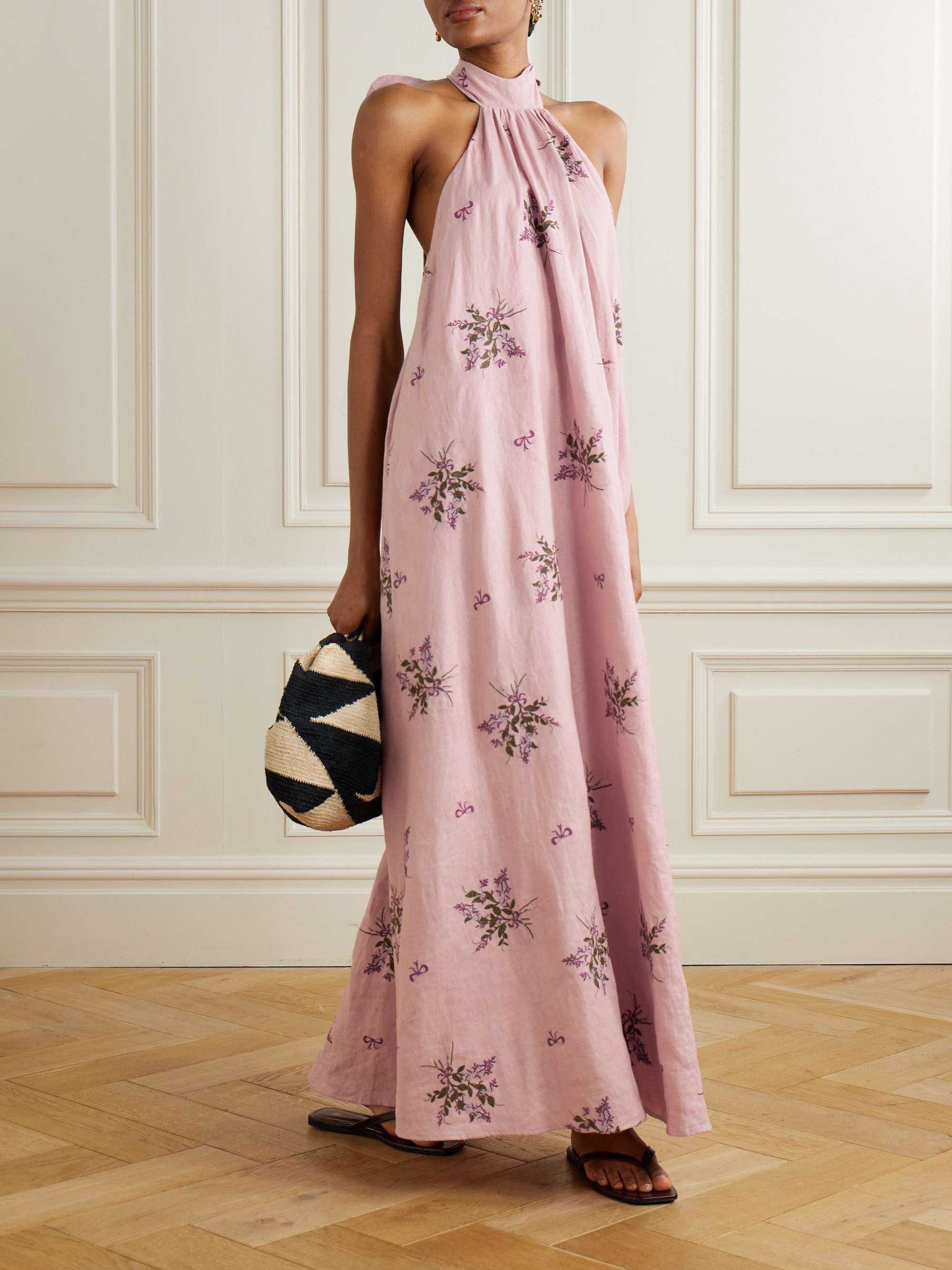 Efímero Wisteria embroidered linen halterneck maxi dress view