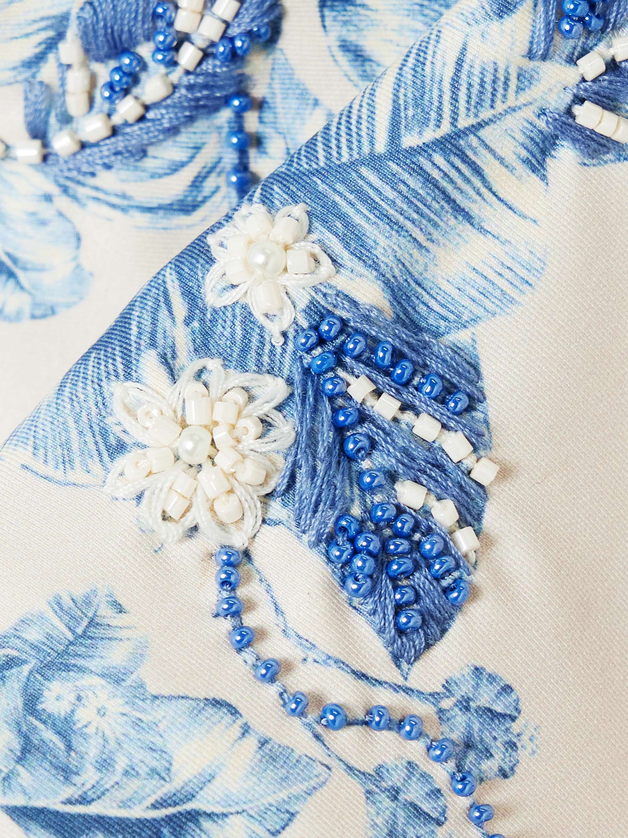 Primavera Bougainvillea faux pearl and bead-embellished floral-print recycled bikini top view