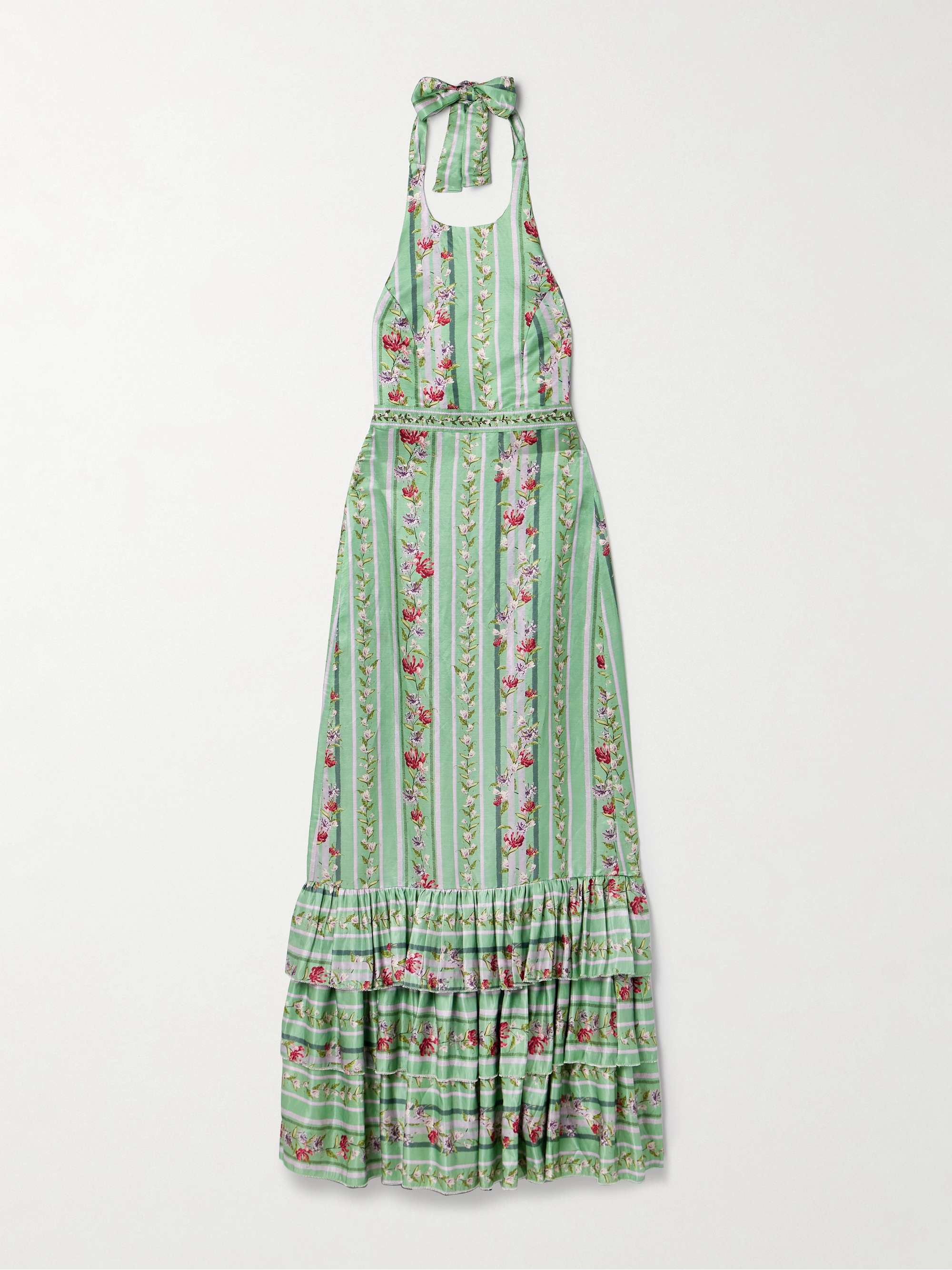 Magnolia Honeysuckle tiered embroidered floral-print linen and silk-blend halterneck maxi dress view