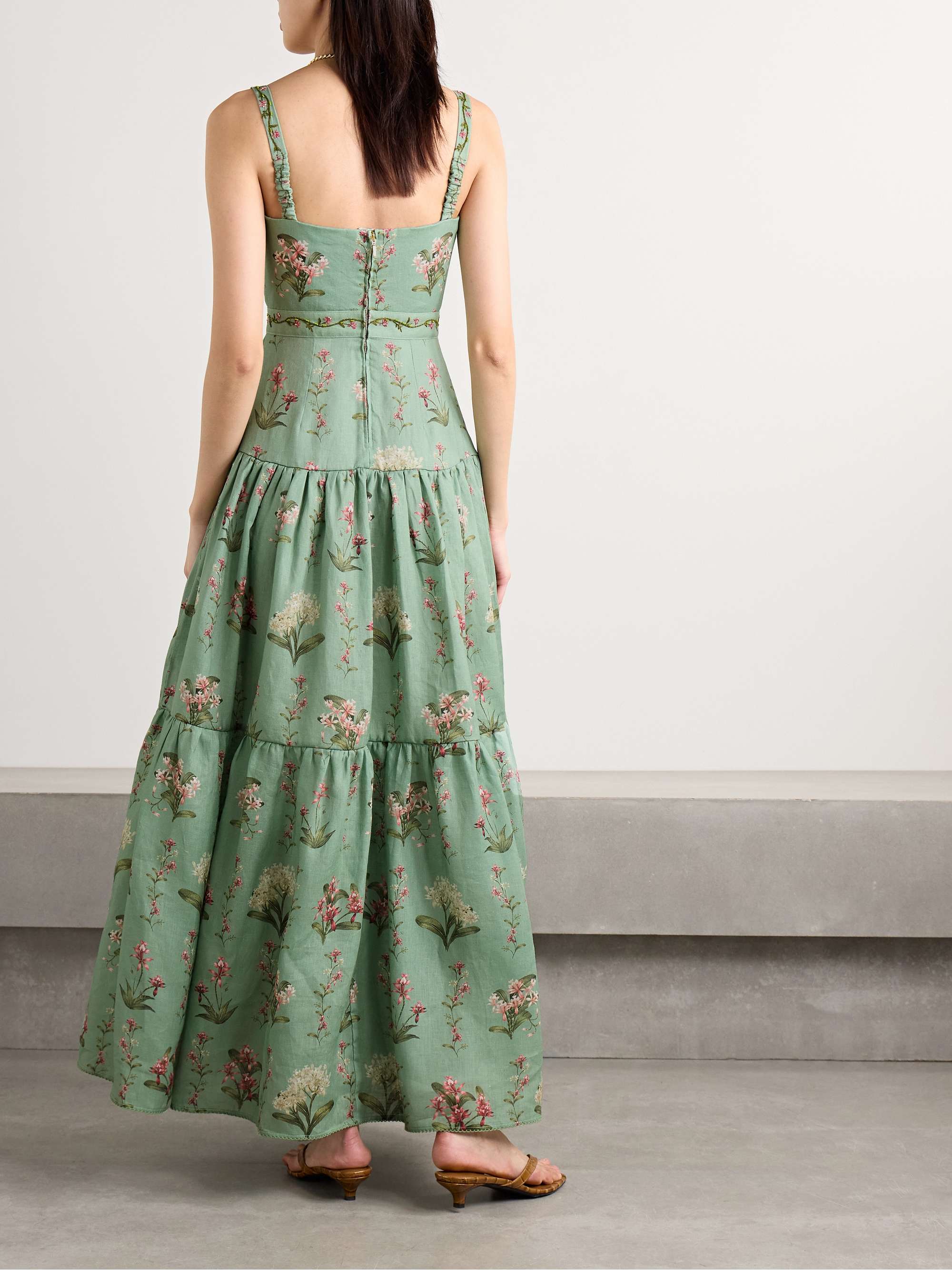 Lima Orquidea tiered embellished floral-print linen maxi dress view